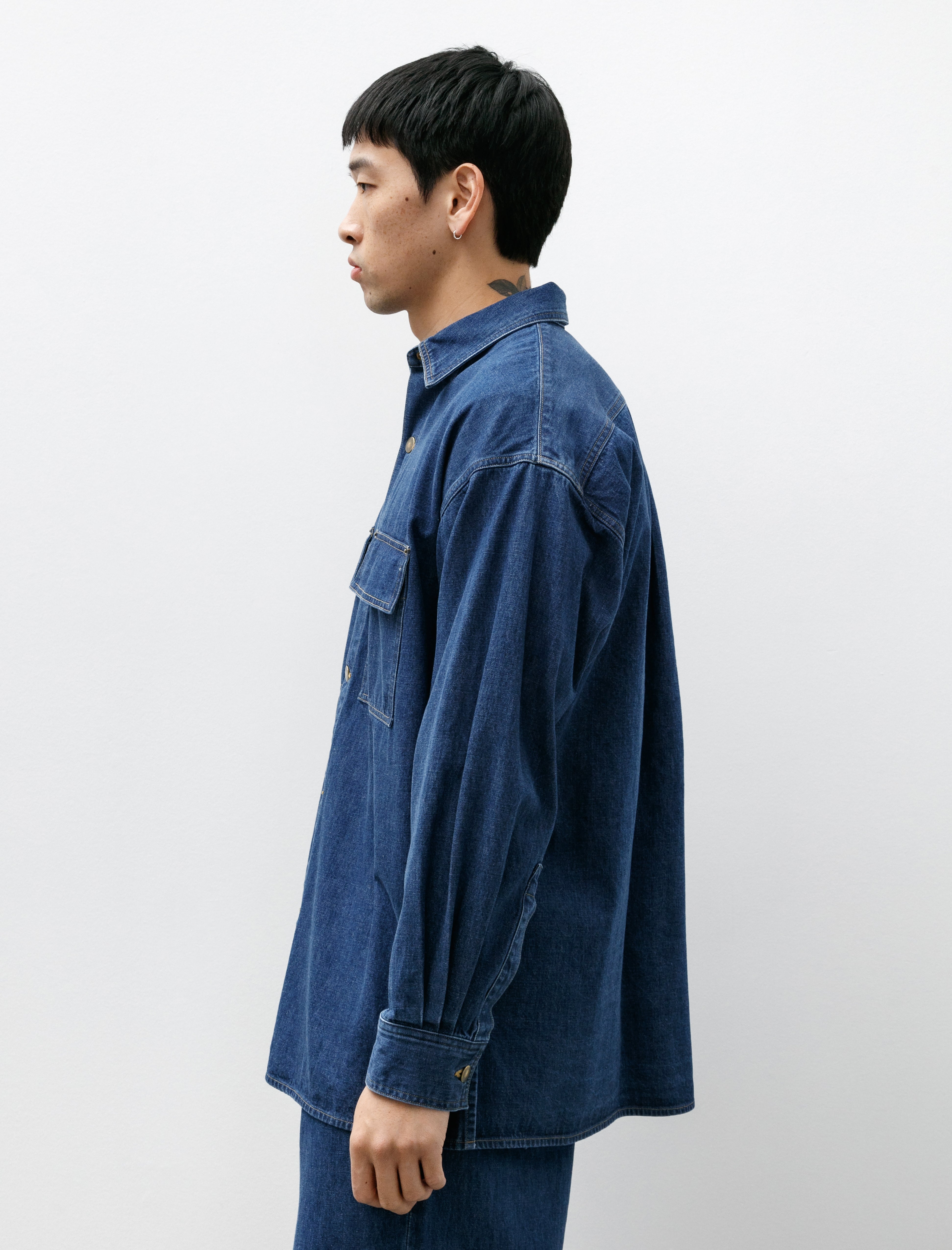 Auralee Selvedge Light Oz Denim Shirt Medium Washed Indigo