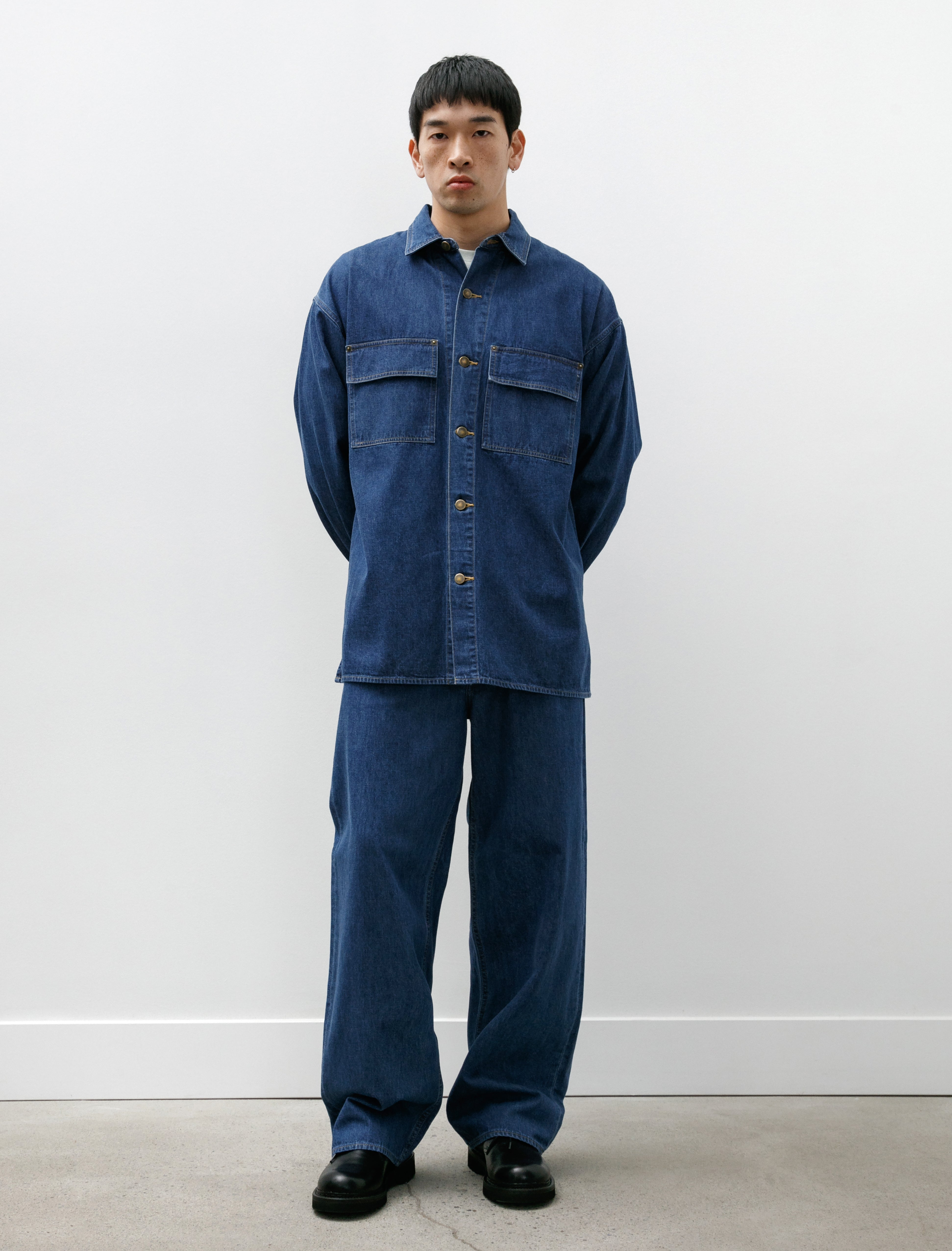 Auralee Selvedge Light Oz Denim Shirt Medium Washed Indigo