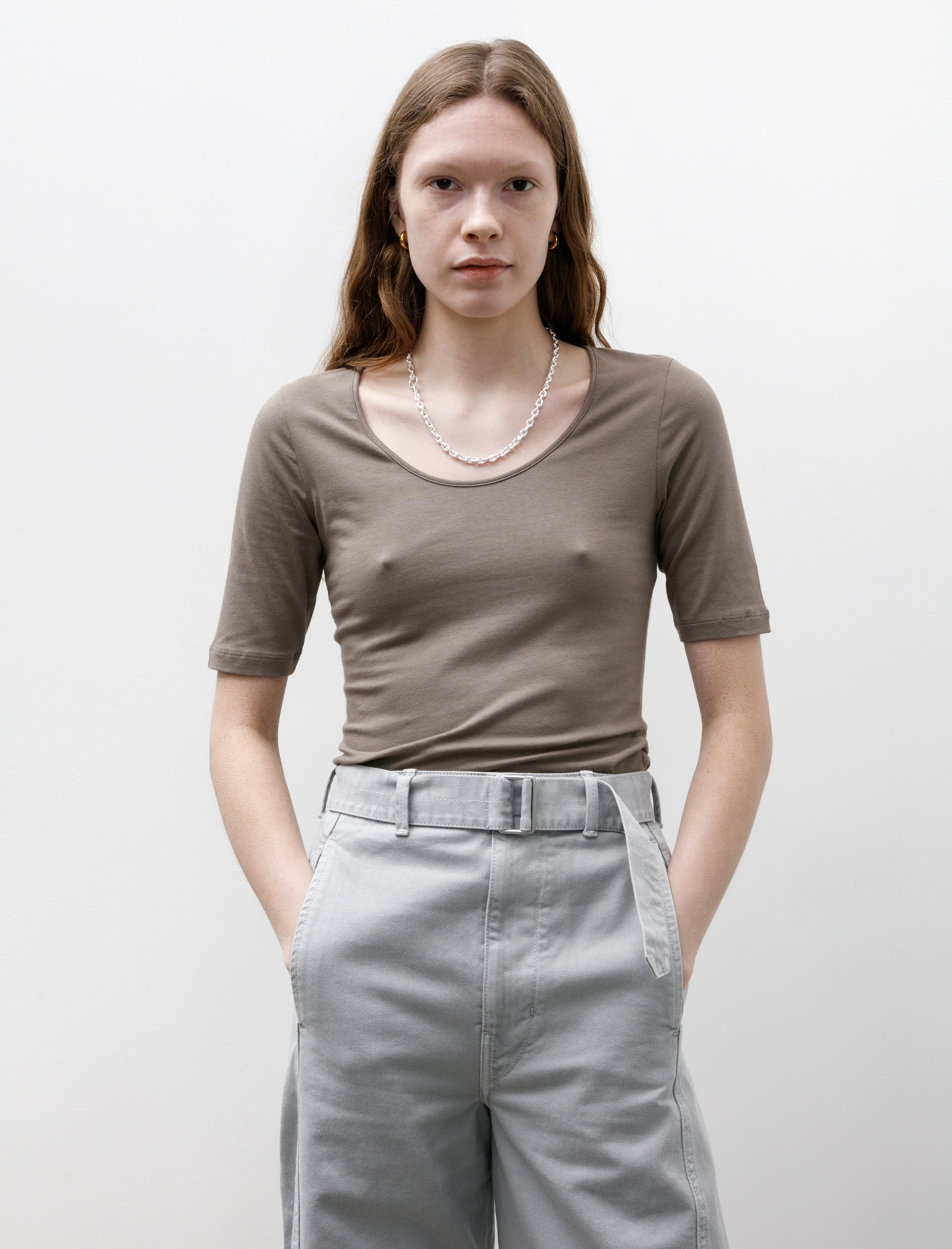 Sunspel Stretch Scoop Neck Top Cedar