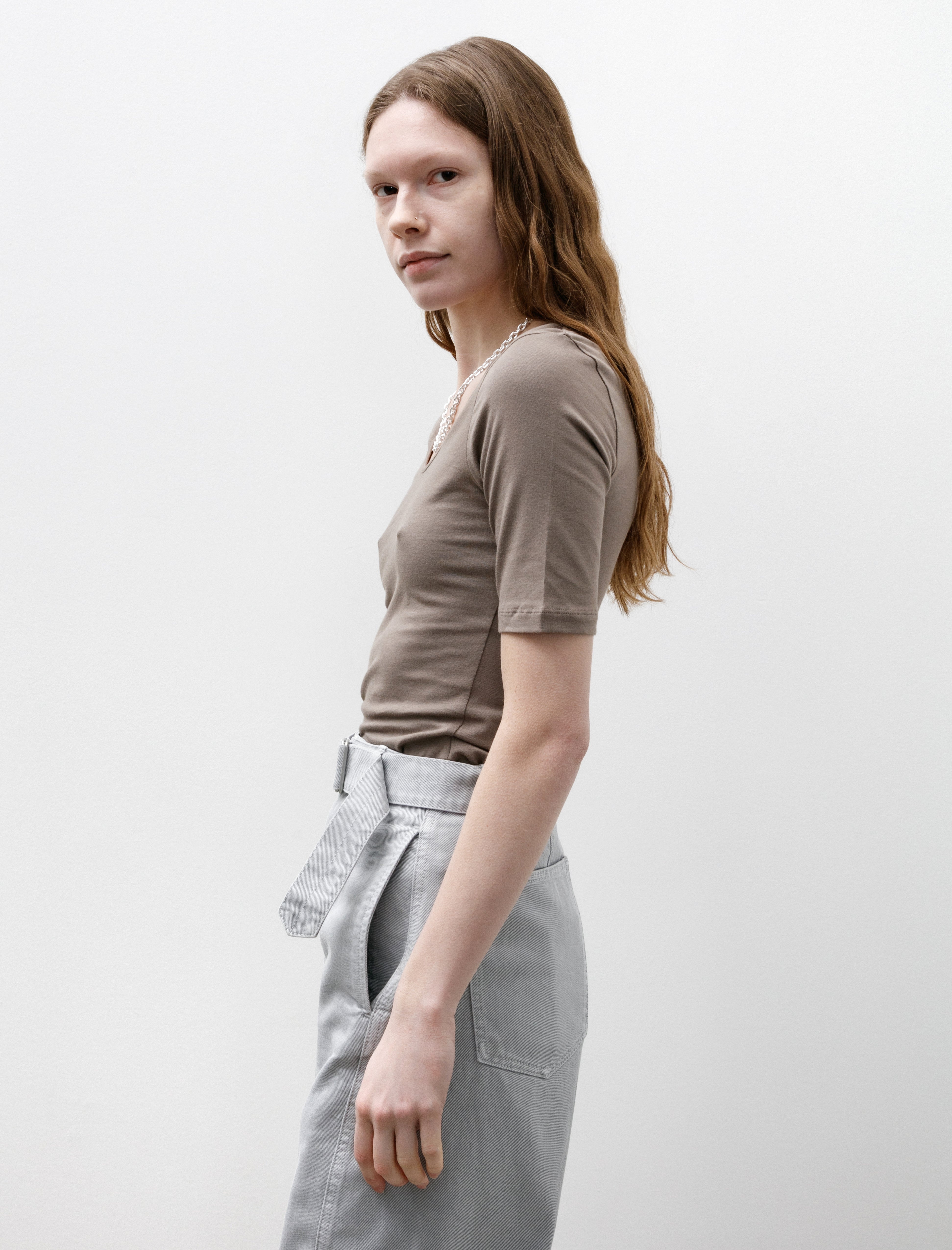 Sunspel Stretch Scoop Neck Top Cedar