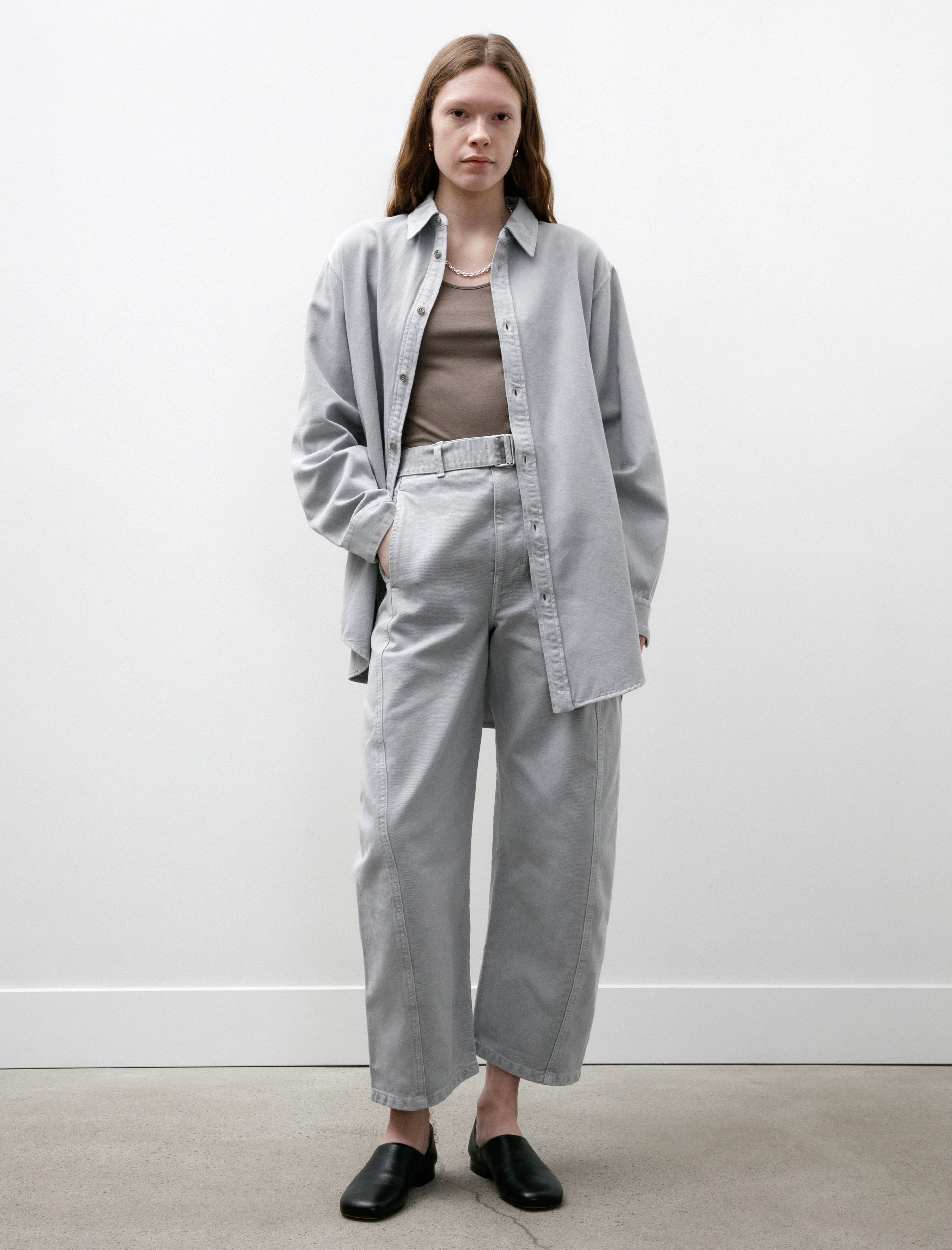 Lemaire Twisted Belted Pants Snowy Blue Grey