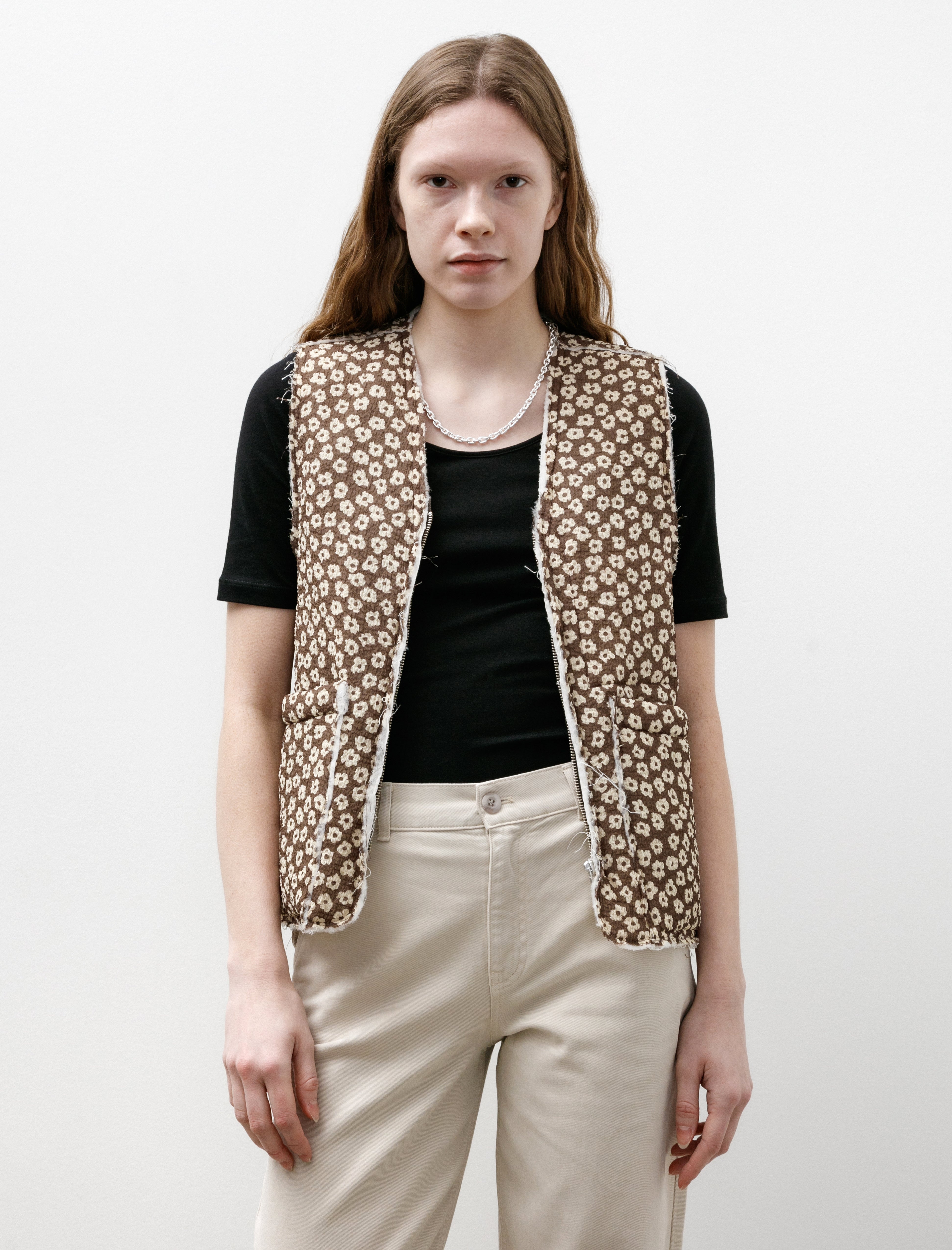 Camiel Fortgens Liner Vest Seersucker Brown White Flower