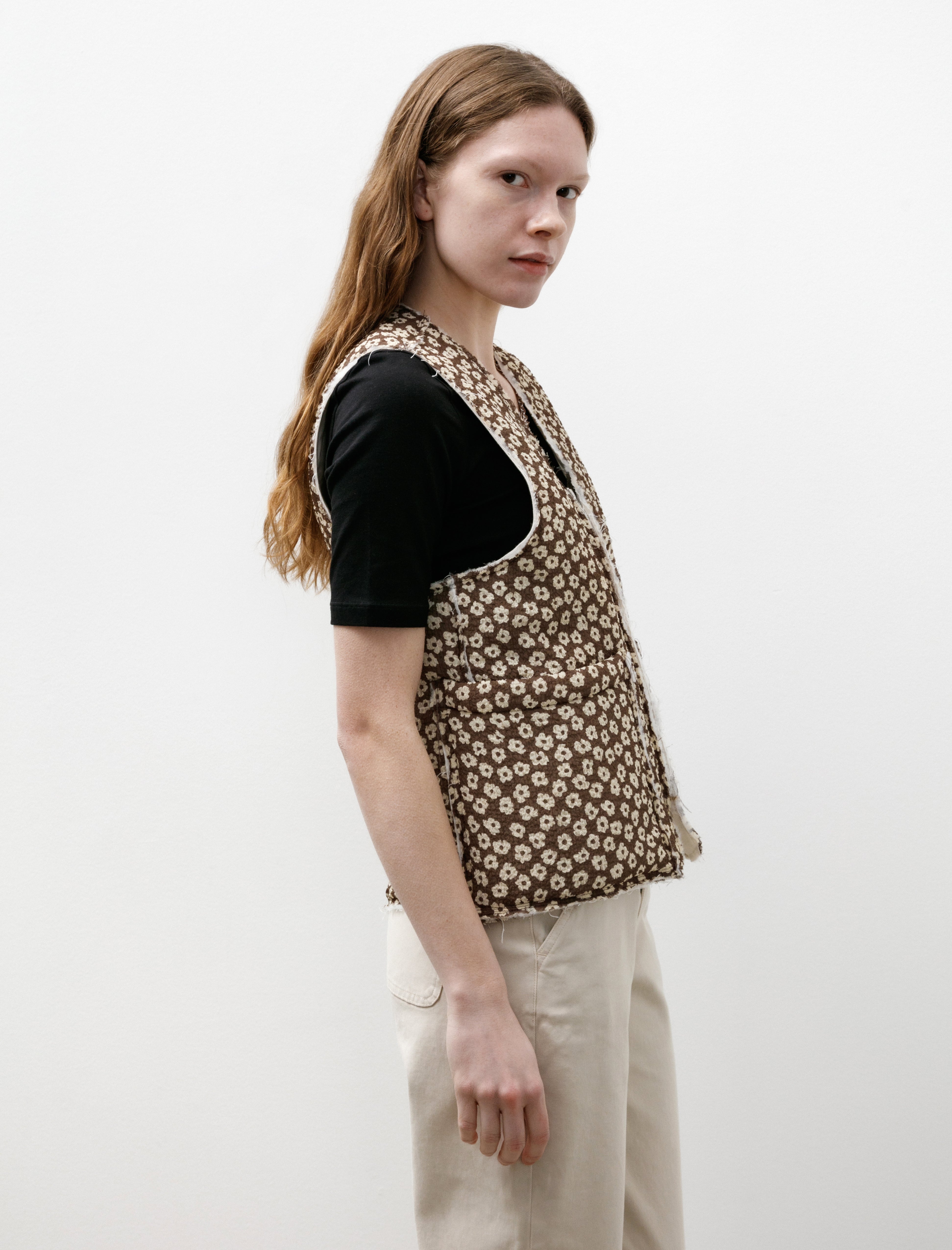 Camiel Fortgens Liner Vest Seersucker Brown White Flower