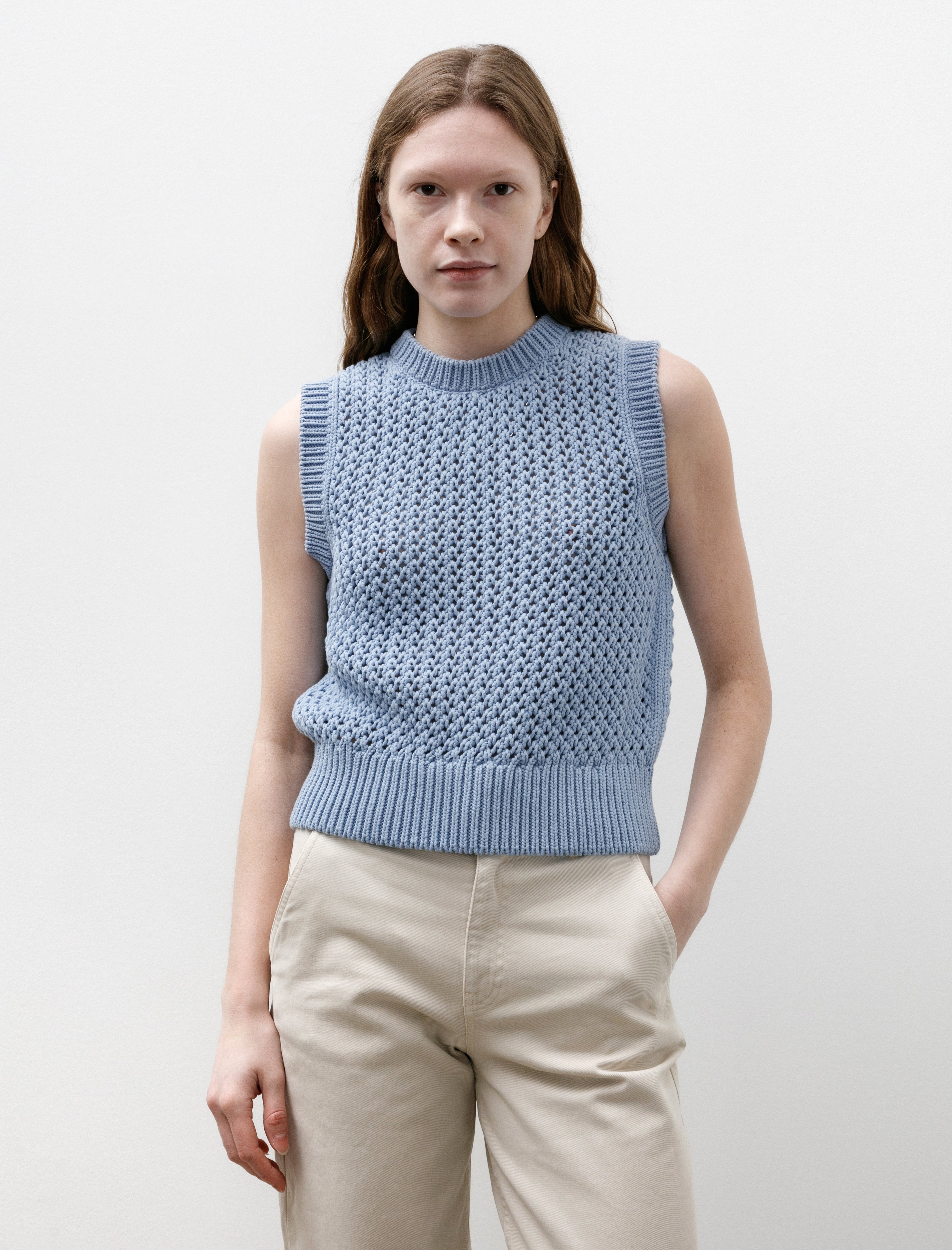 Sunspel Chunky Cotton Stitch Vest Light Blue