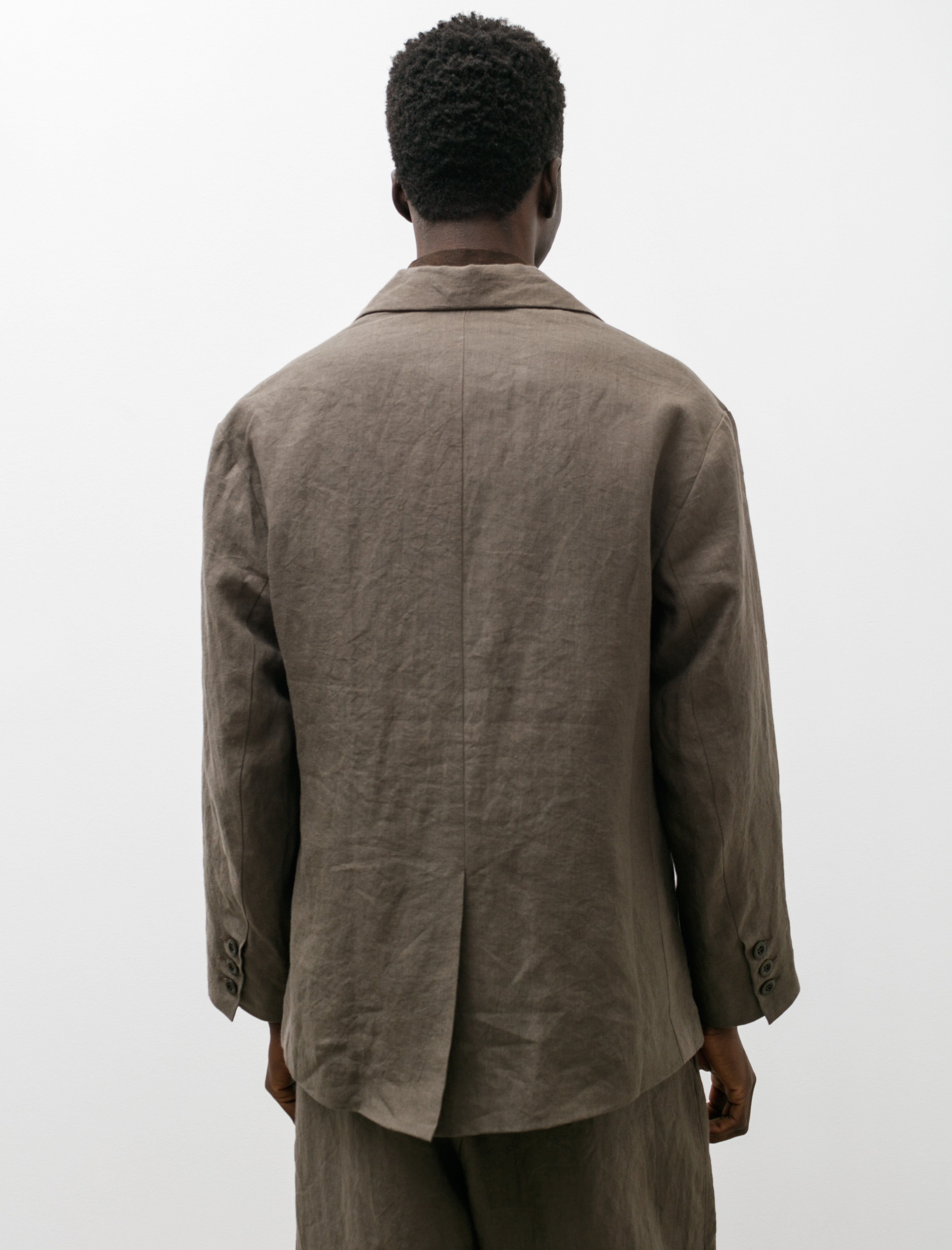 Evan Kinori Three Button Jacket Tumbled Linen Olive