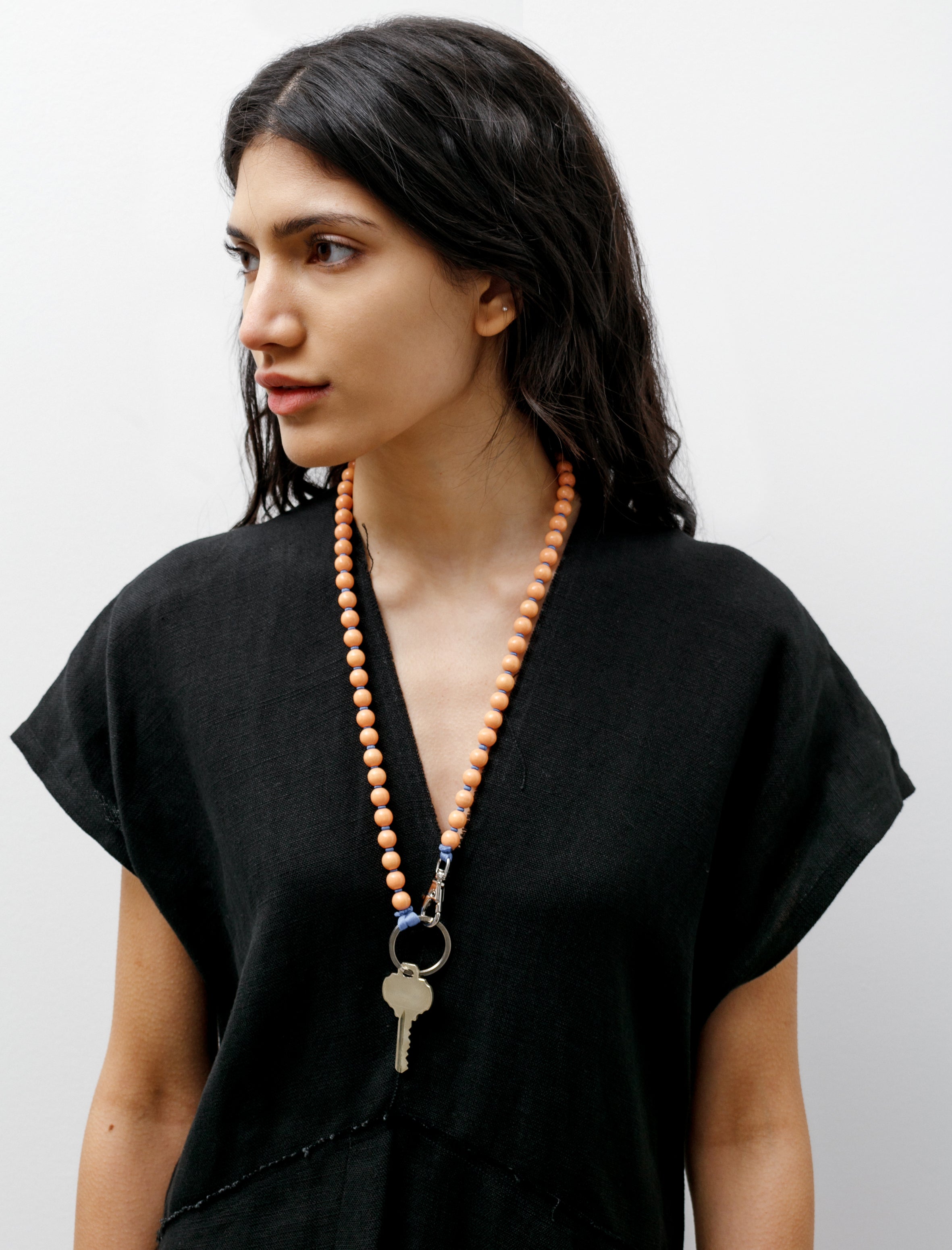 Perlen Keyholder Long Peach/Blue