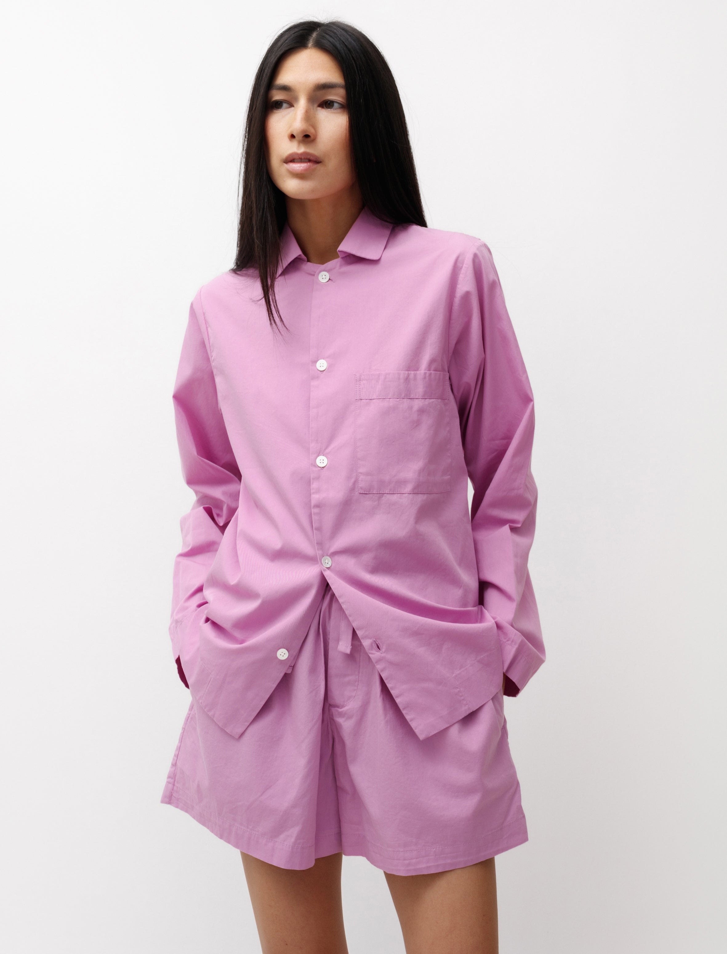 Tekla Poplin Pyjama Shirt Purple Pink