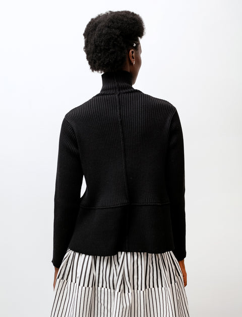 Sara Lanzi Turtleneck Sweater with Flounce Black