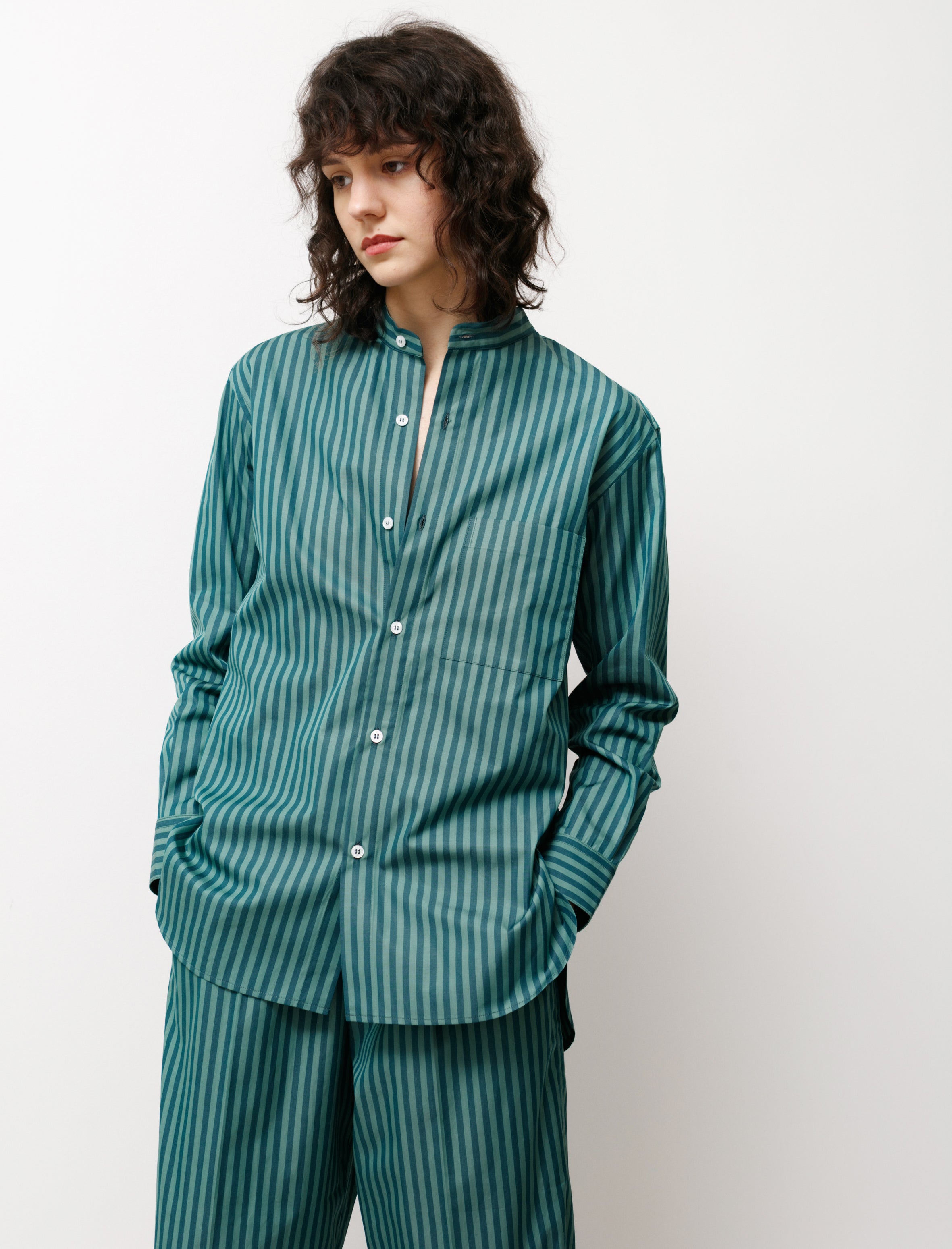 Cristaseya Mao Shirt Green Stripes