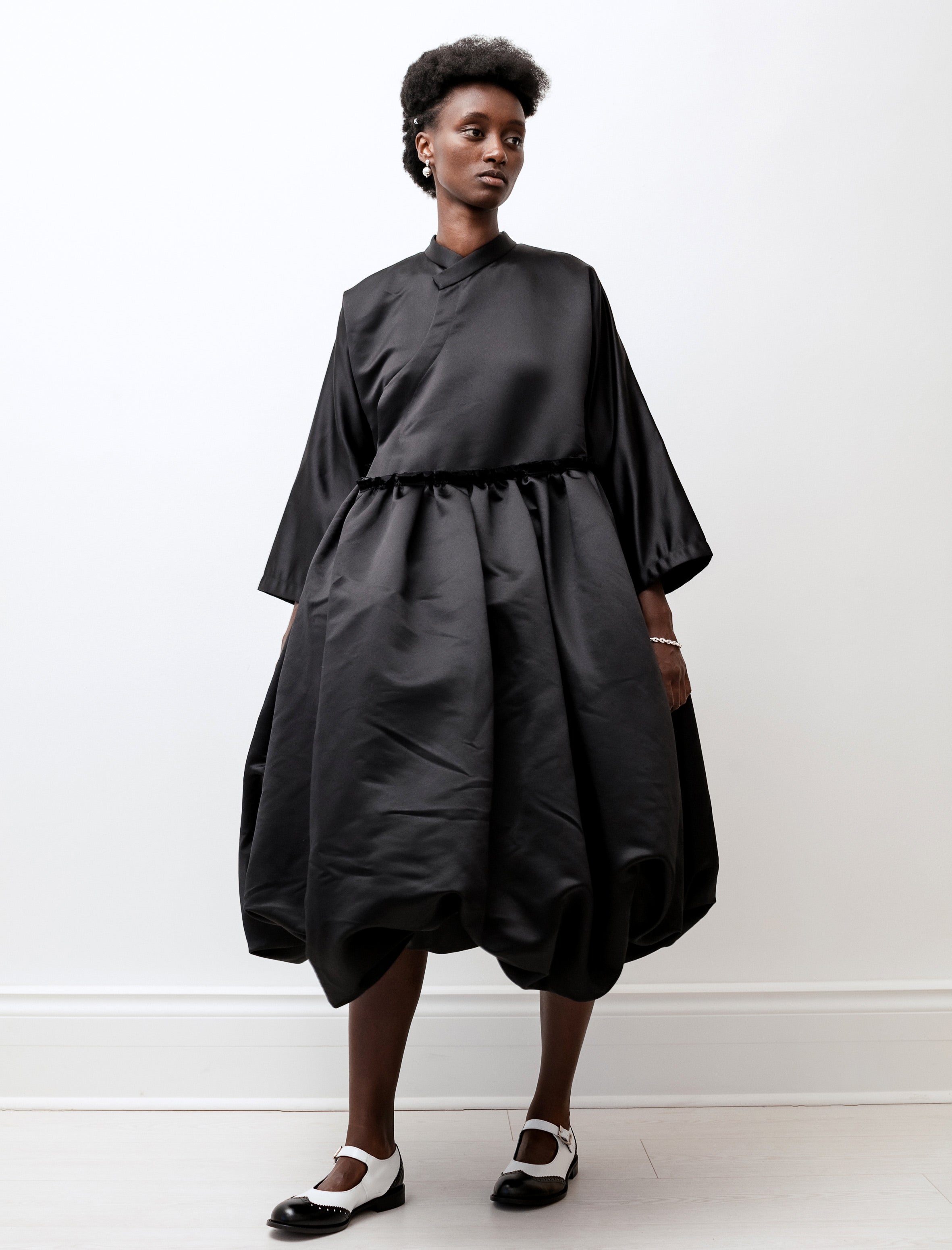 Comme des Garçons Comme des Garçons Satin High Neck Balloon Hem Dress Black