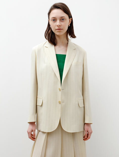 Auralee Hard Twist Wool Panama Stripe Jacket Ivory