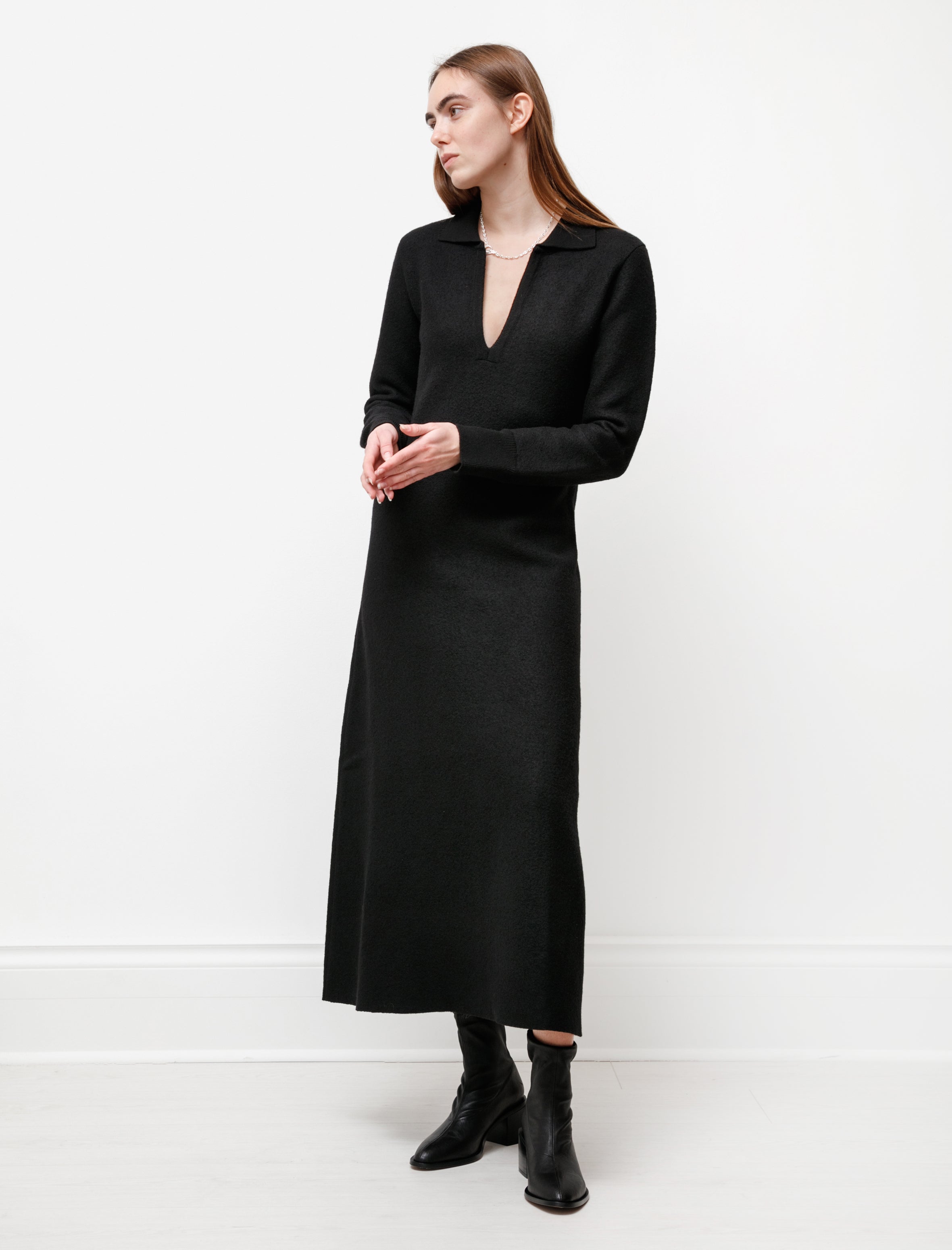 Cristaseya Felted Wool Polo Dress Black