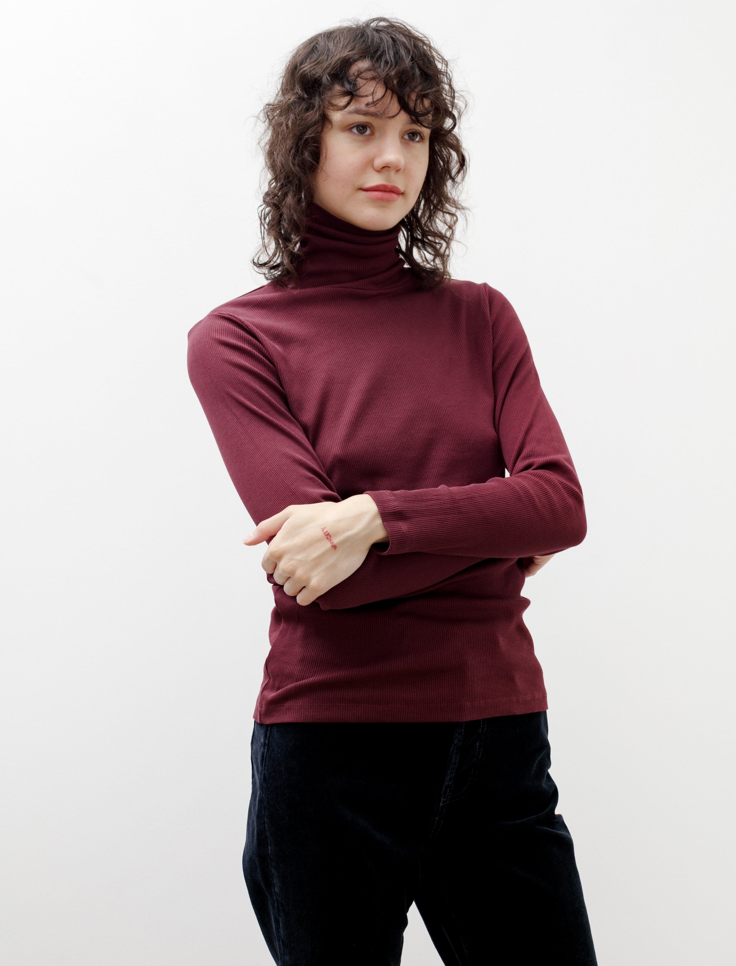 Sunspel Long Sleeve High Neck T-Shirt Port