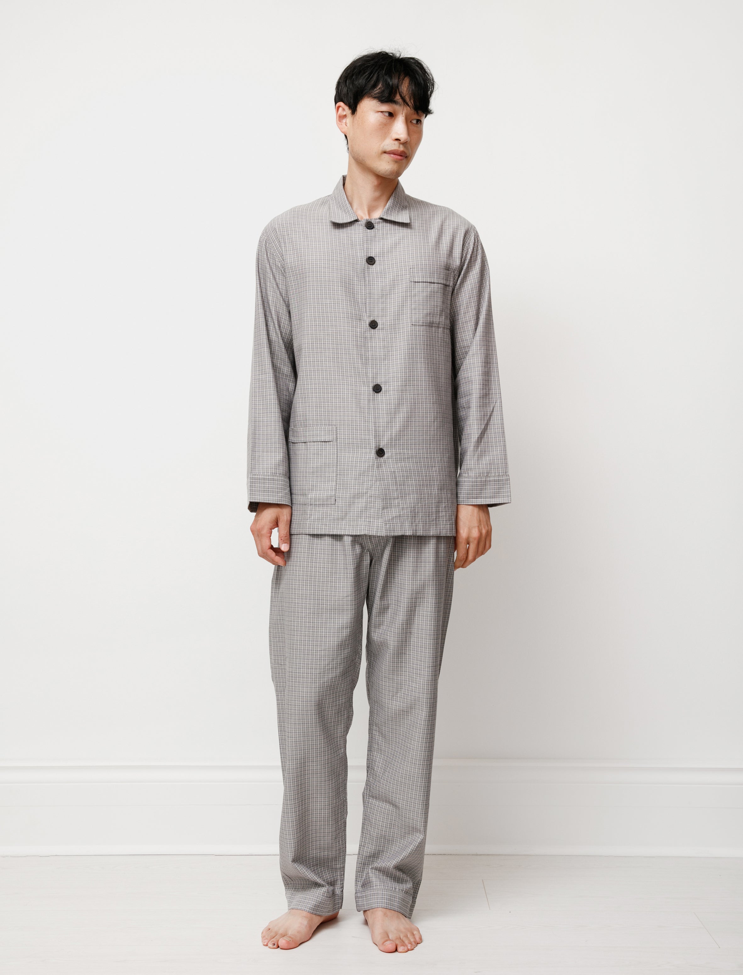 REST Mens Pyjama Set Grey Cotton Plaid