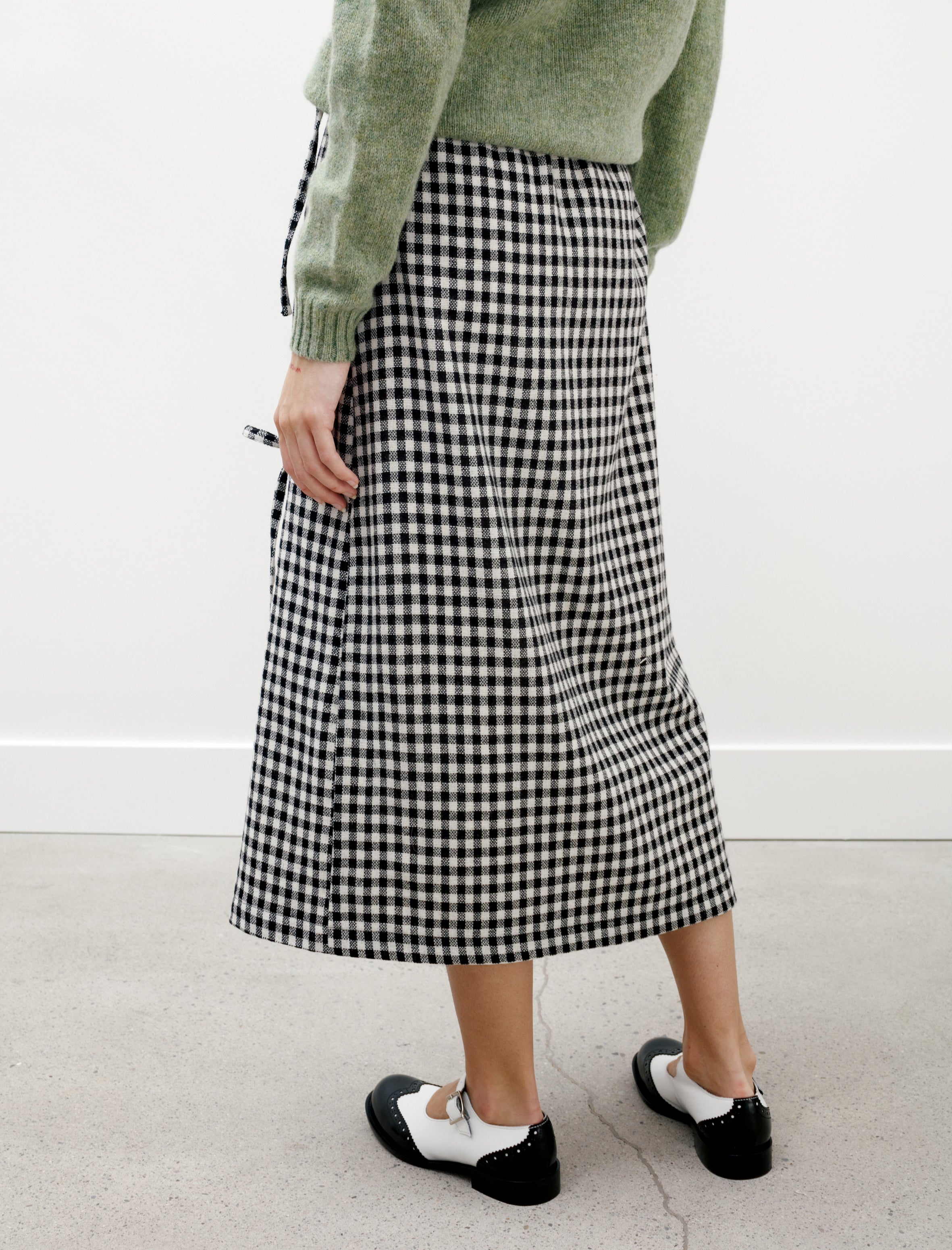 Eleph Bows Checked Wrap Skirt Black and White