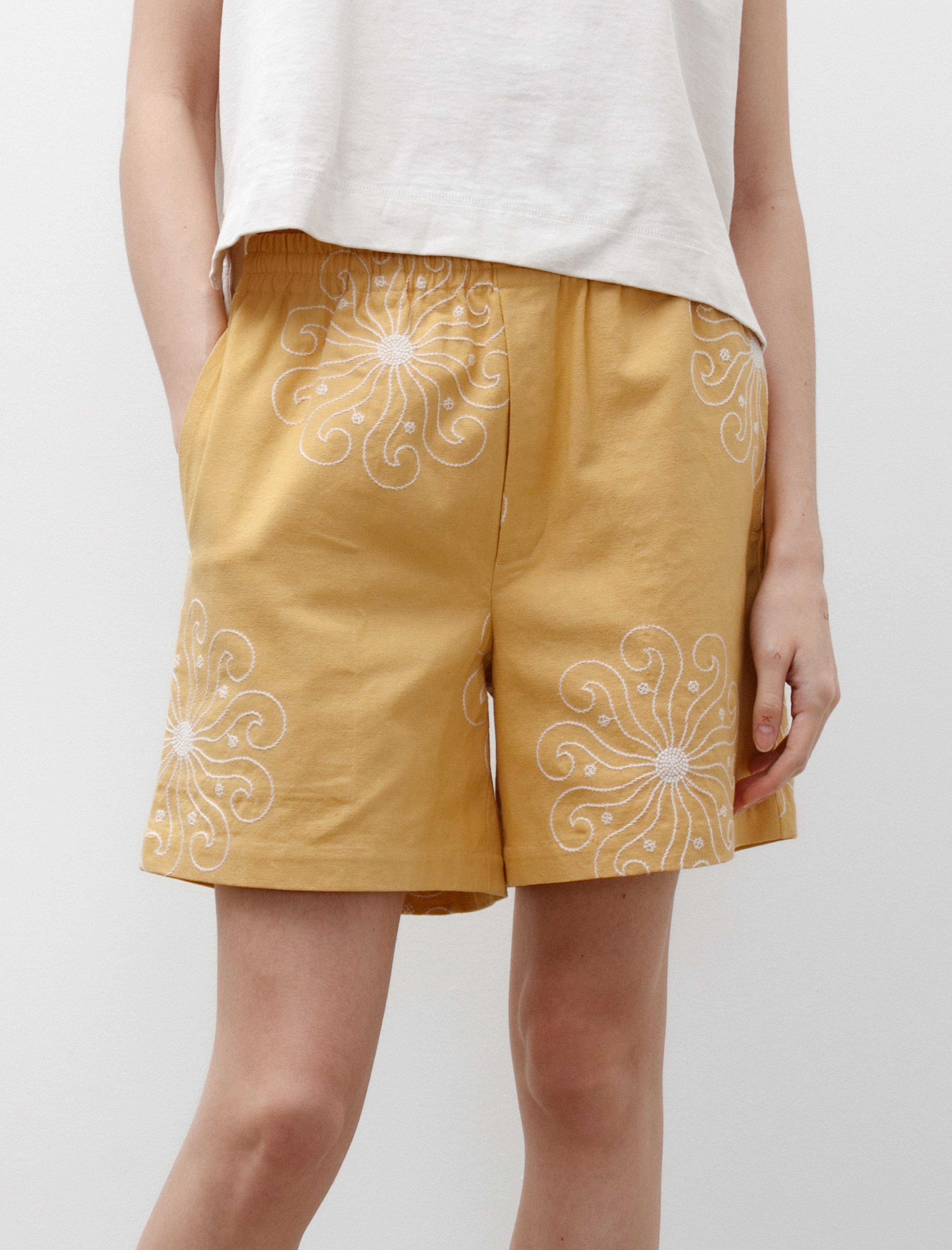 Bode Soleil Shorts Yellow