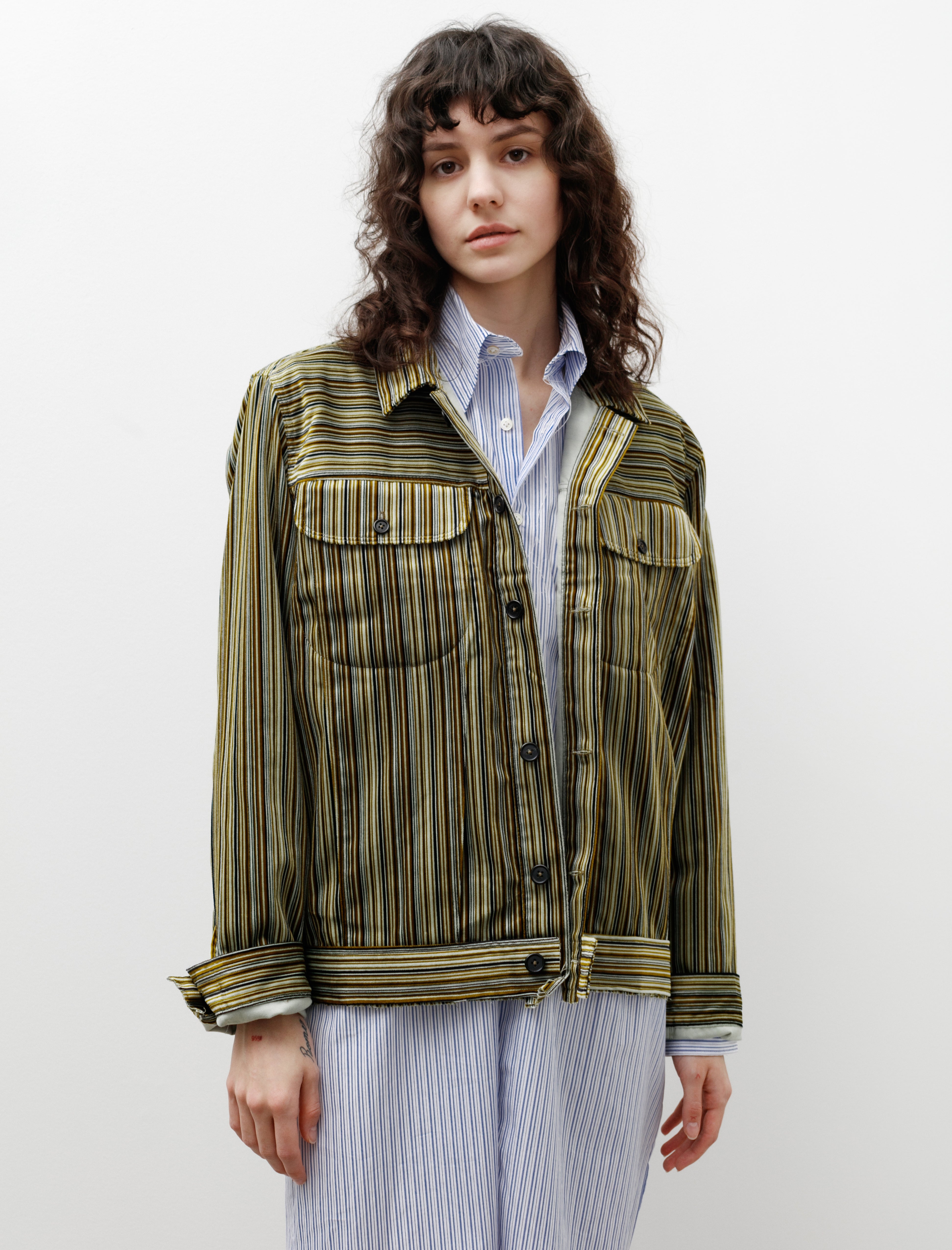 Camiel Fortgens Denim Jacket Velour Multi Green Stripe