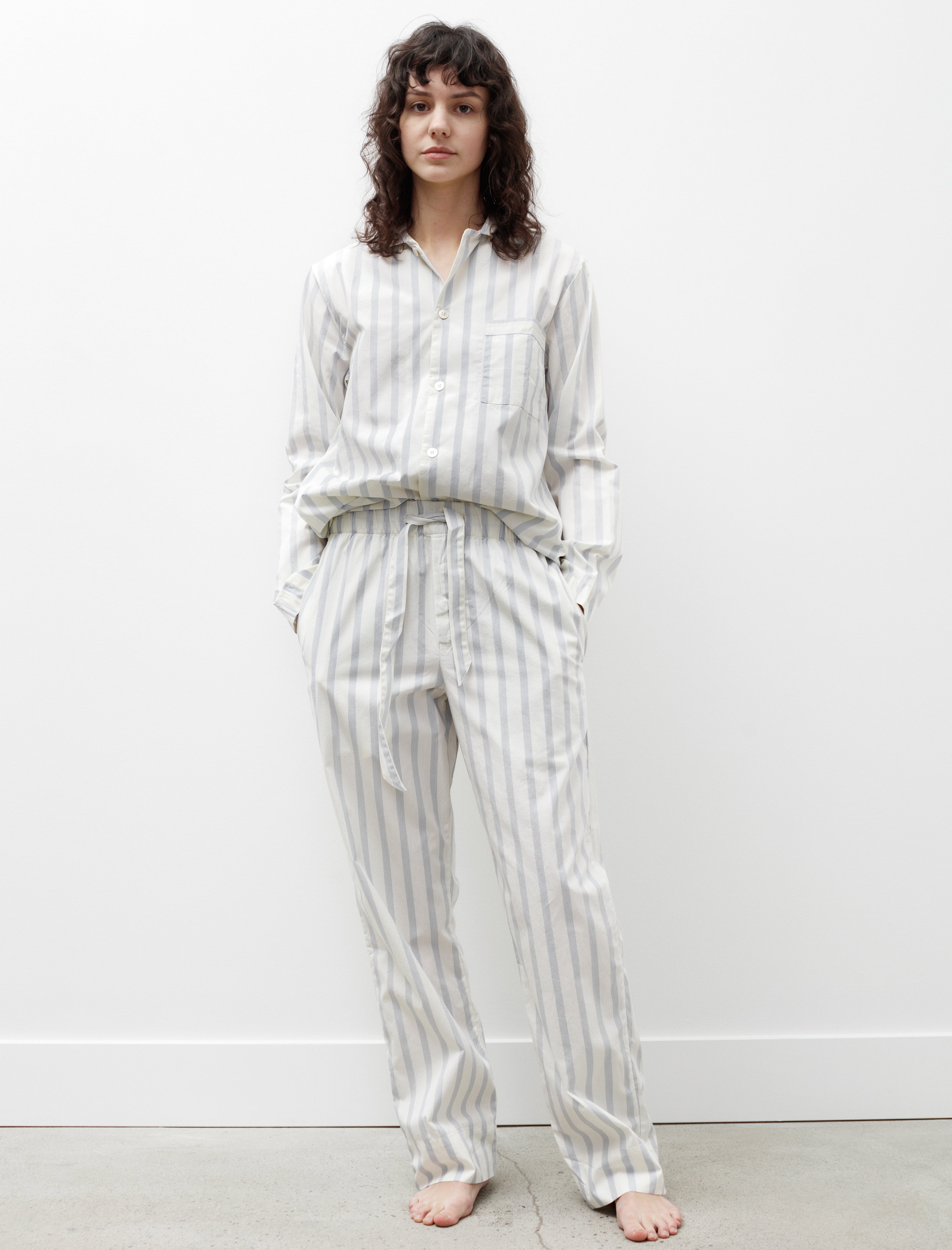 Tekla Poplin Pyjama Pants Needle Stripes