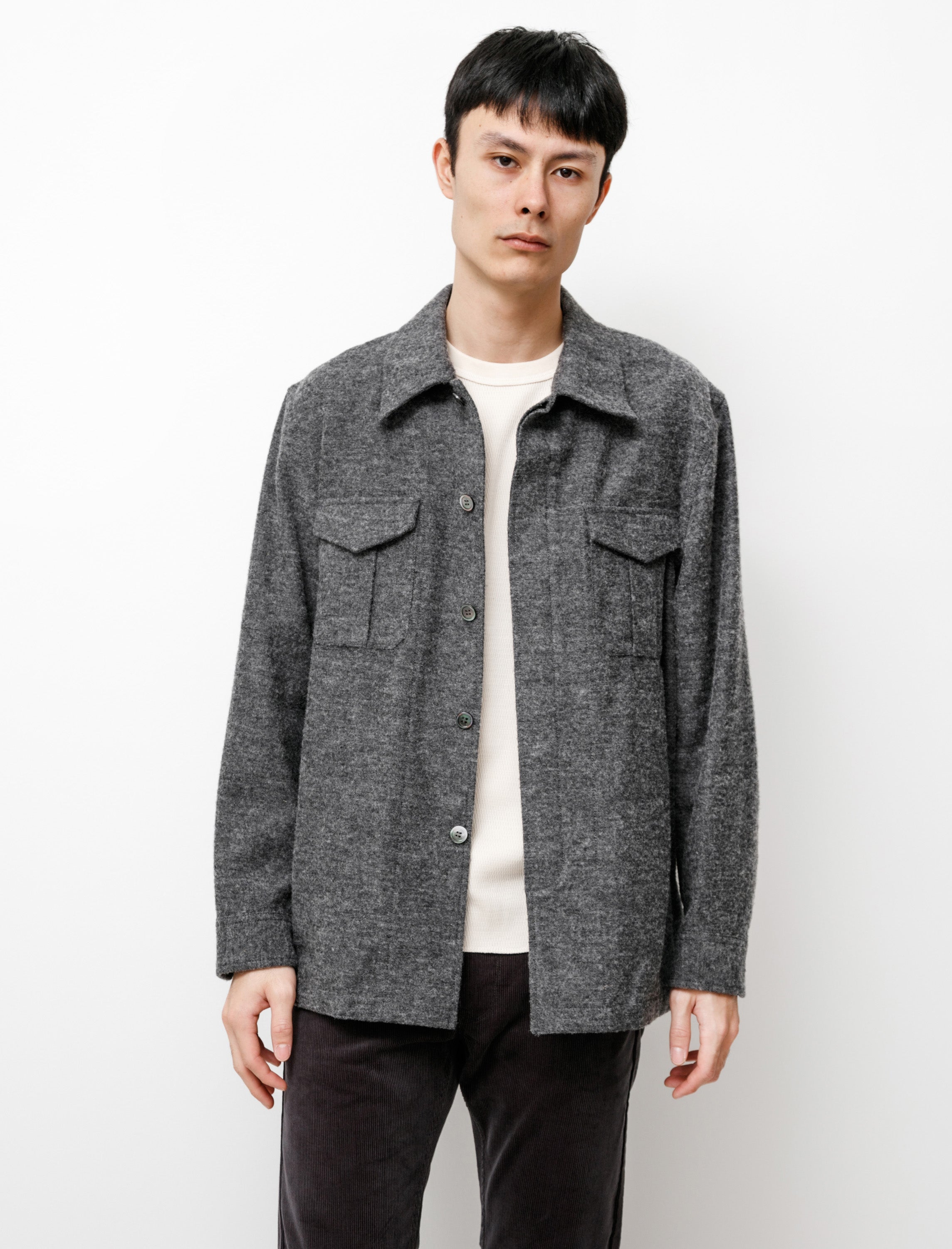 niuhans Brushed British Wool Cotton Utility Jacket Charcoal
