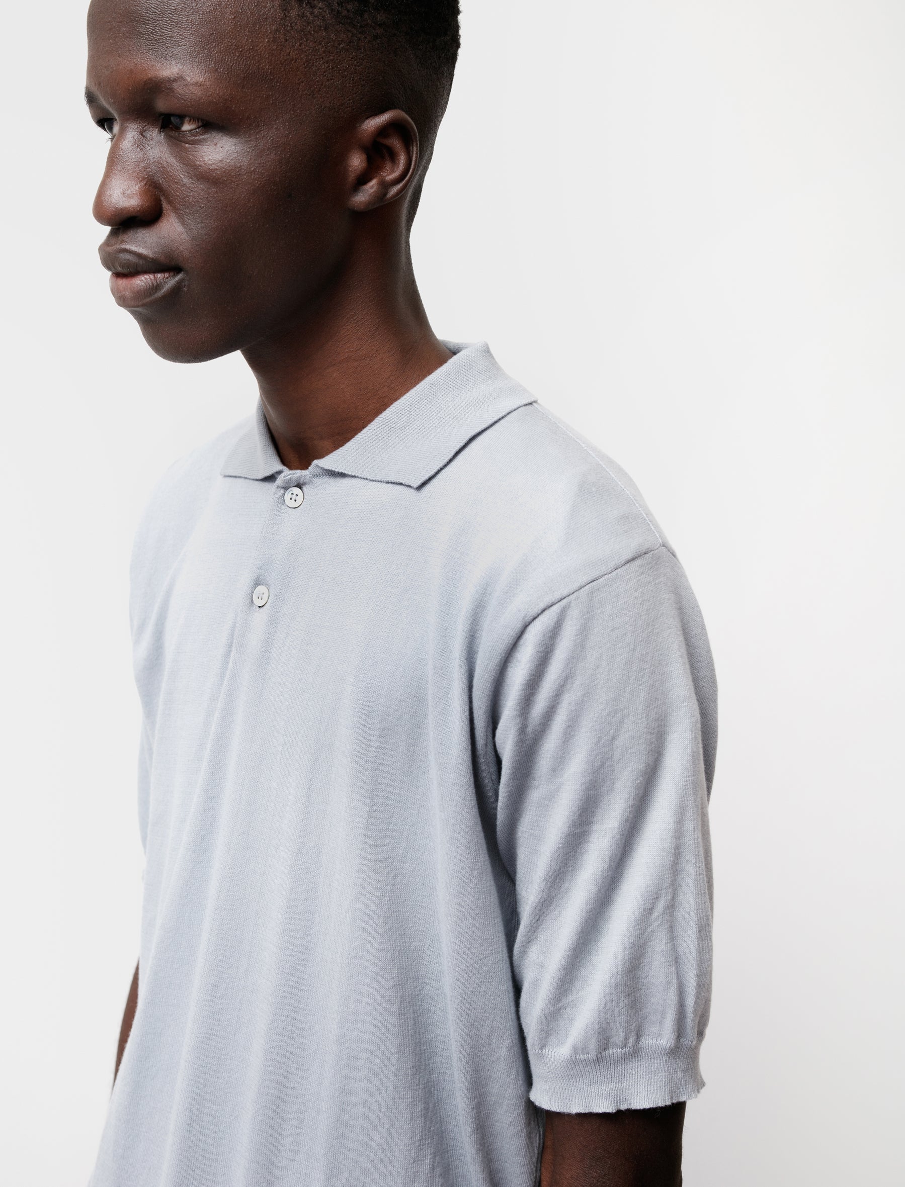 niuhans Fine Gauge Cotton Polo Sweater Glacier