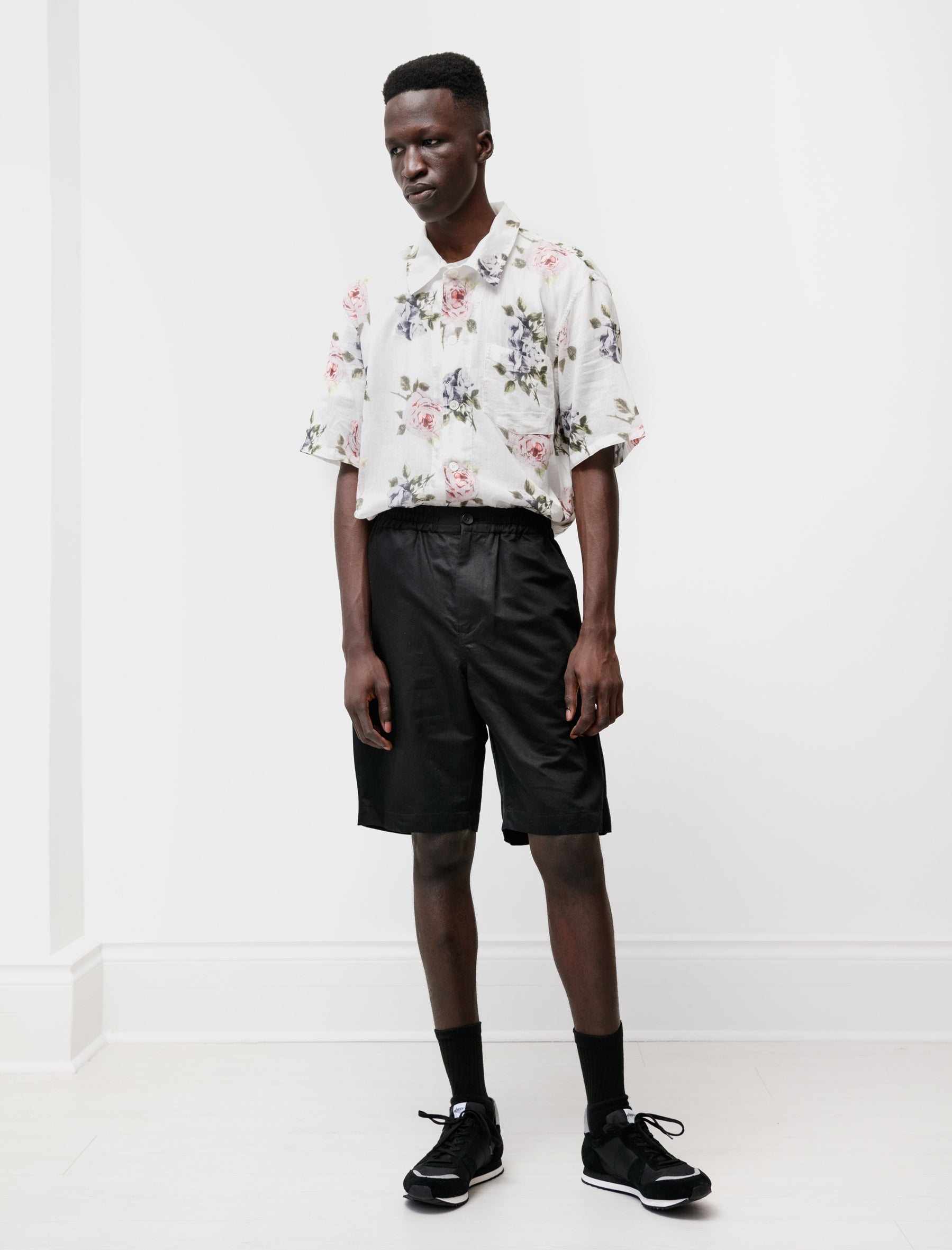 niuhans Relaxed Shorts Cotton Linen Silk Black