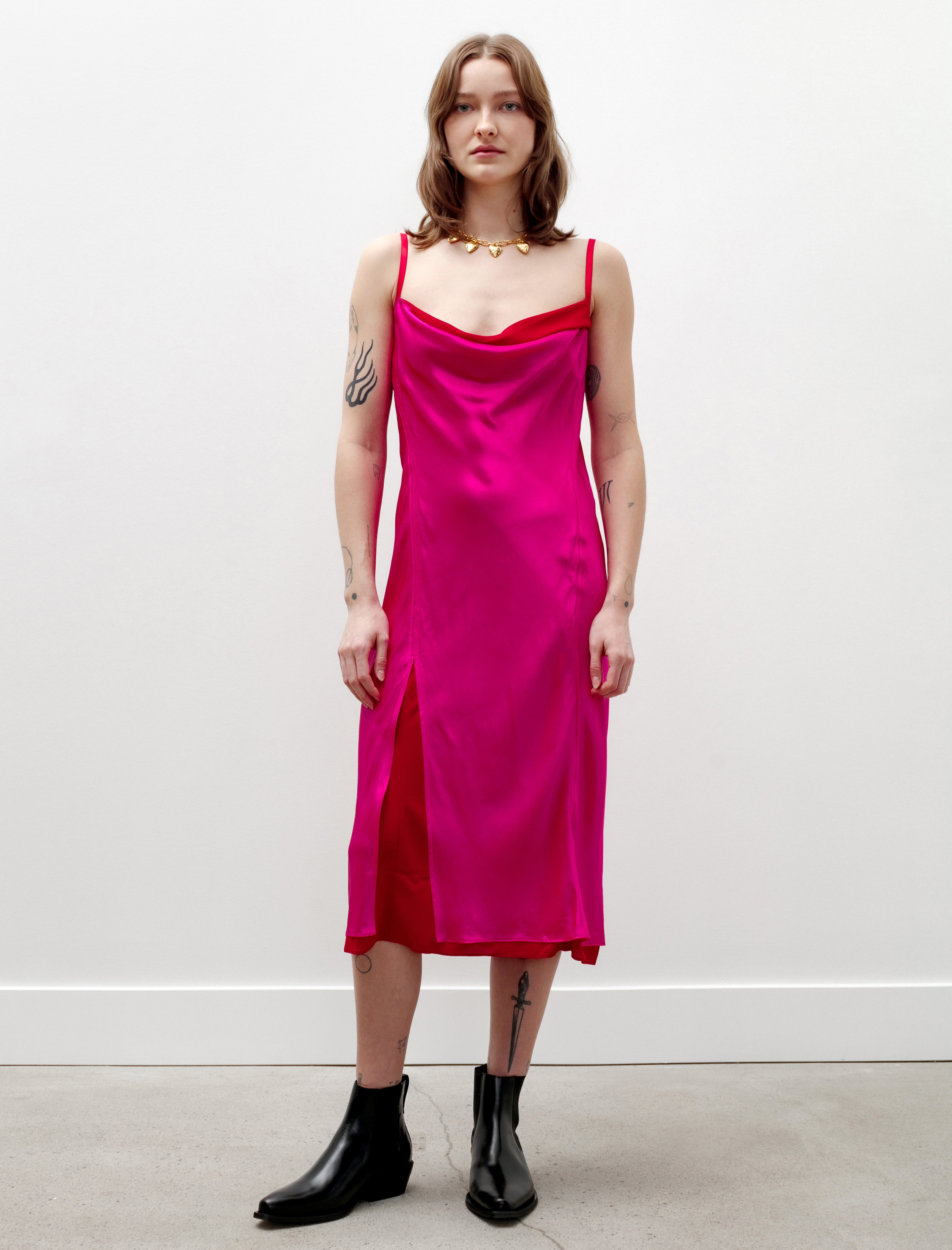 Acne Studios Satin Slip Dress Fuchsia/Red