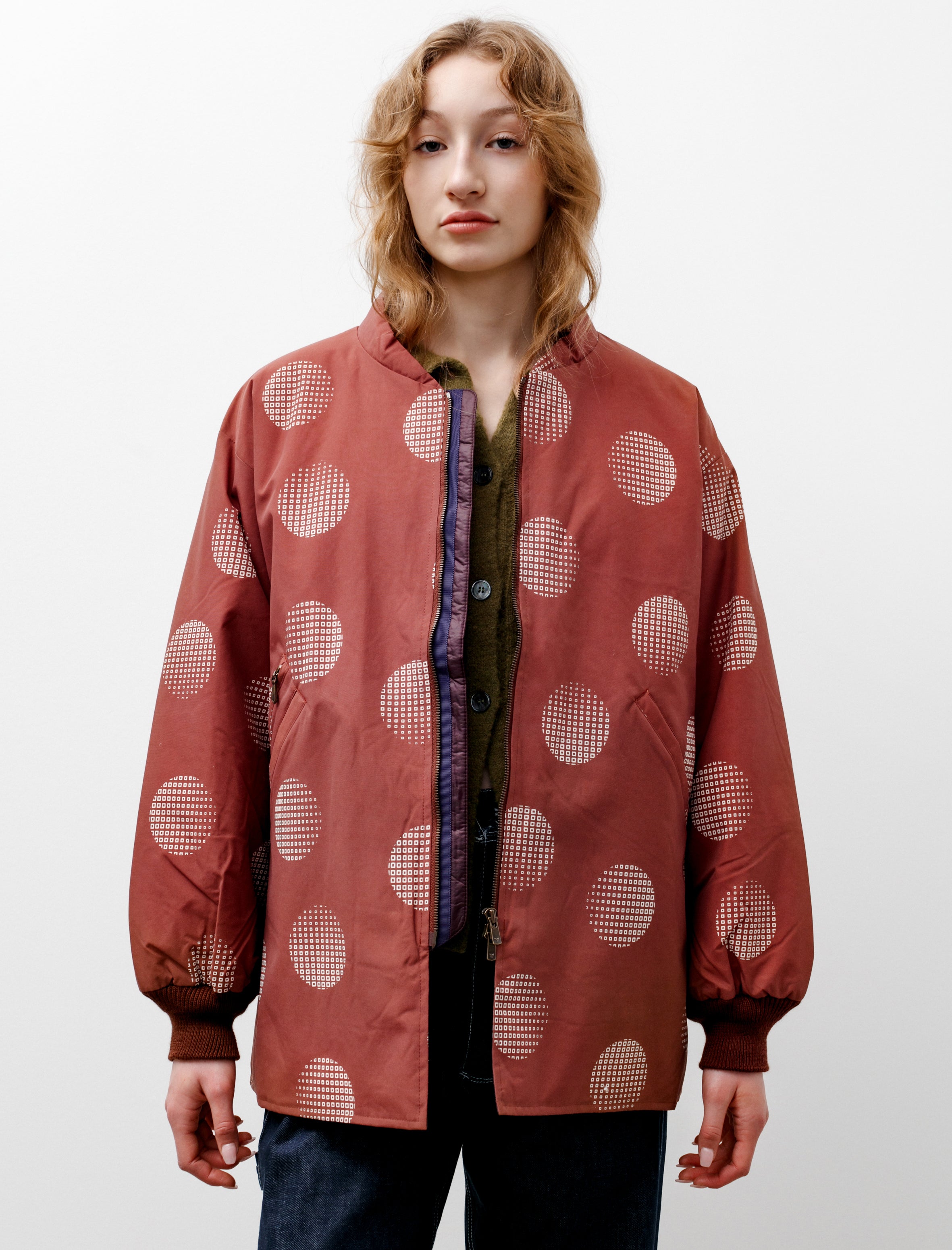 Needles Sur Coat Printed Nylon Brick Brown