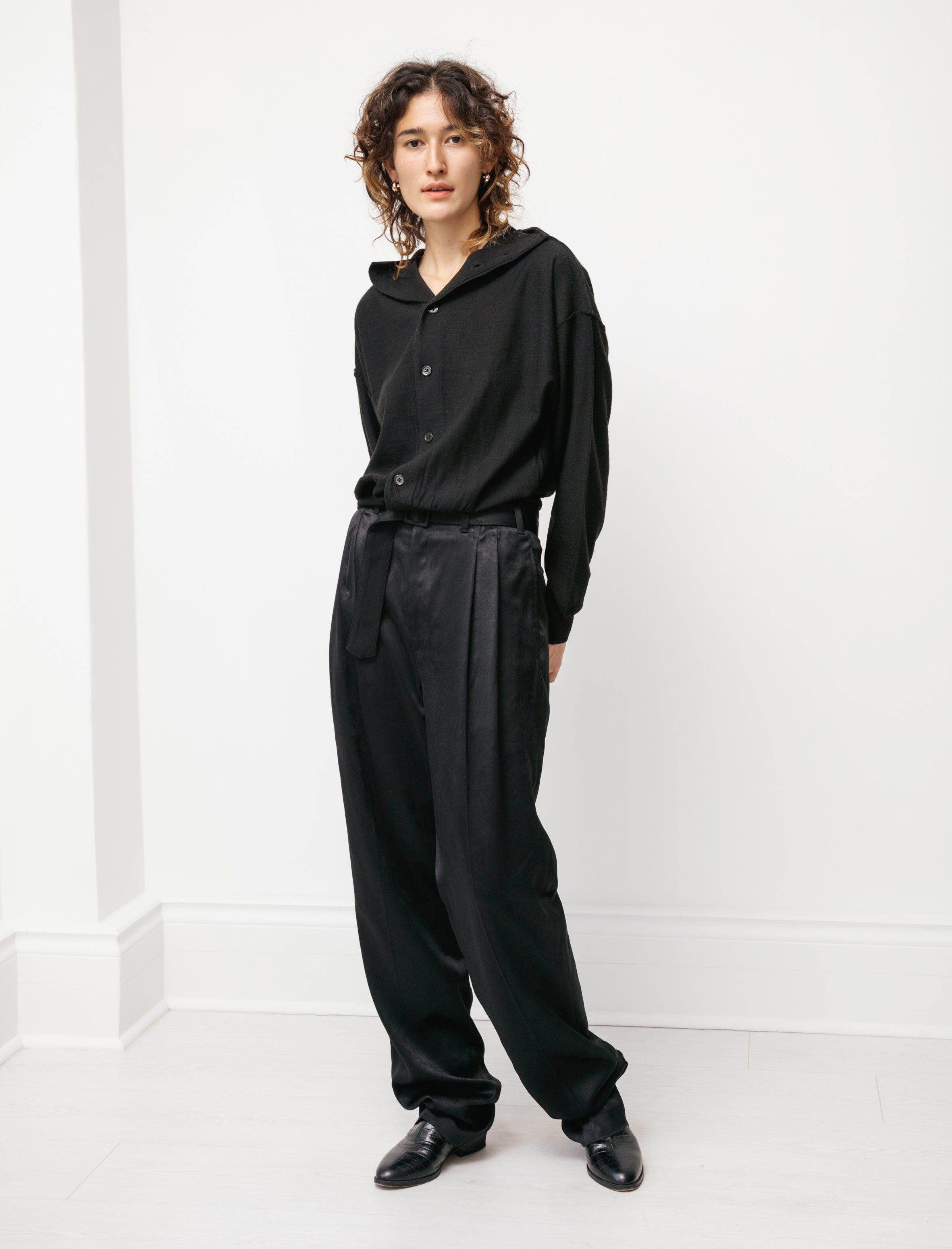 Lemaire Pleated Pants Satin Black