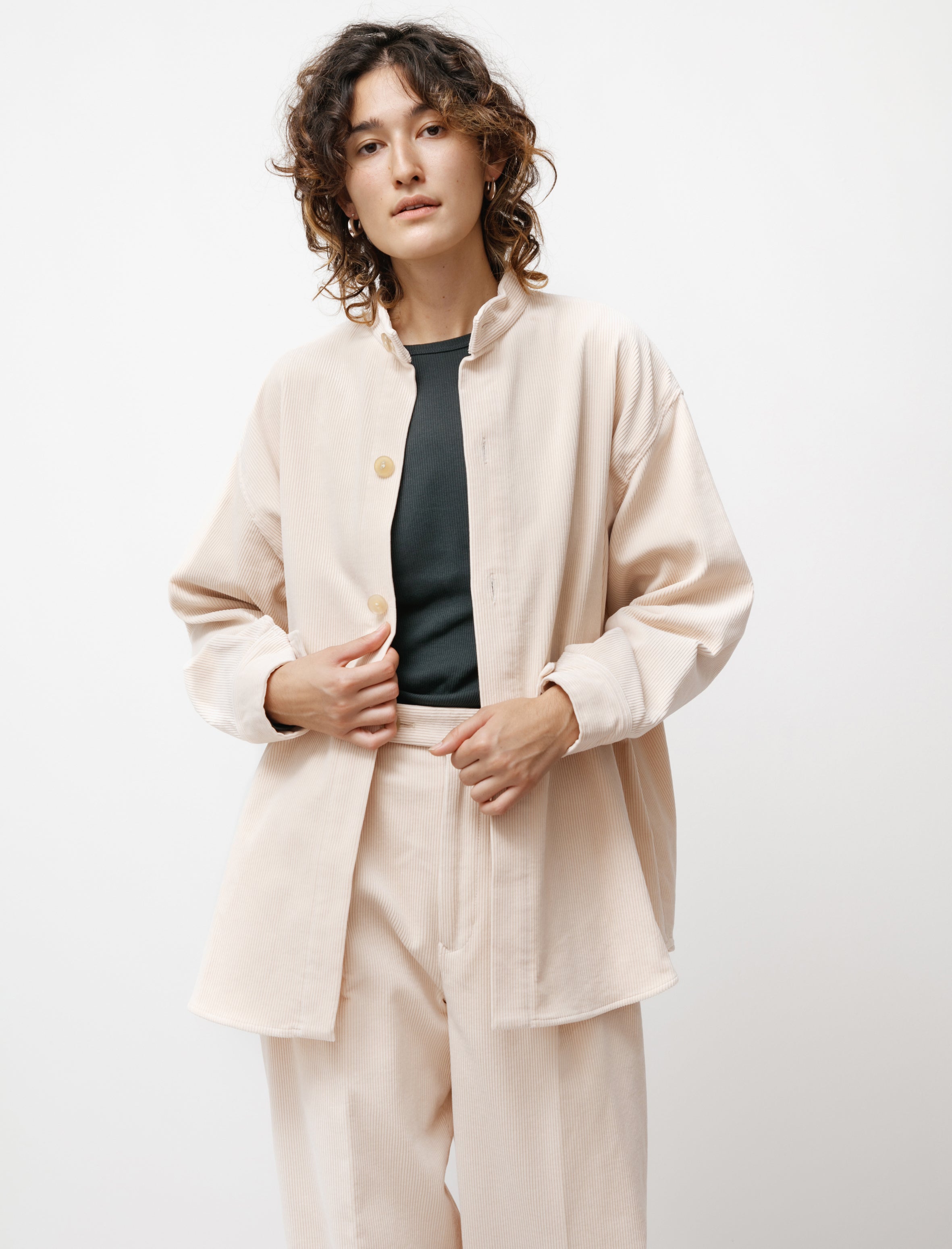 Auralee Washed Shankar Wide Corduroy Over Shirt Light Pink