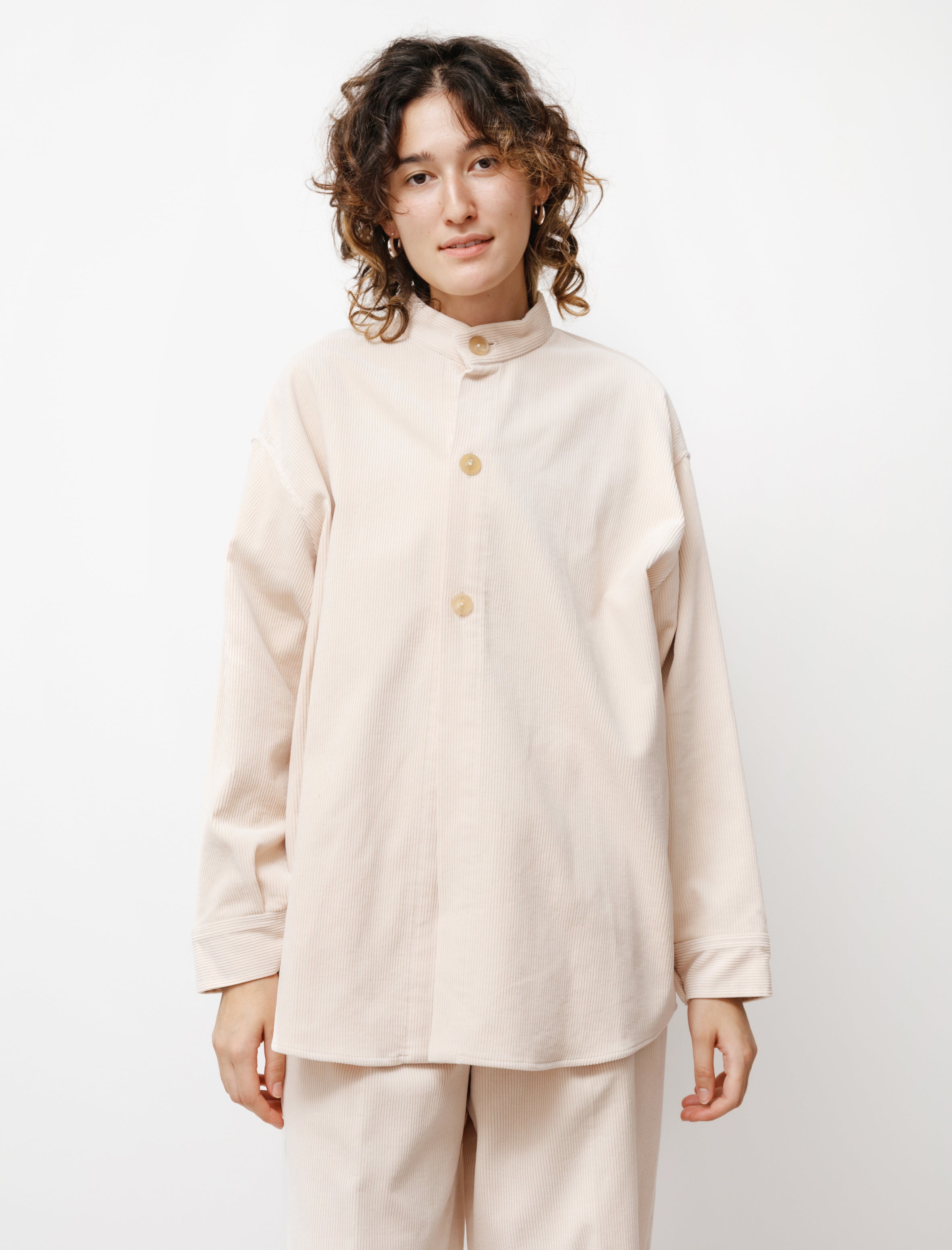 Auralee Washed Shankar Wide Corduroy Over Shirt Light Pink