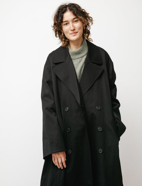 Cristaseya Double Breasted Trench with Leather Patch Black