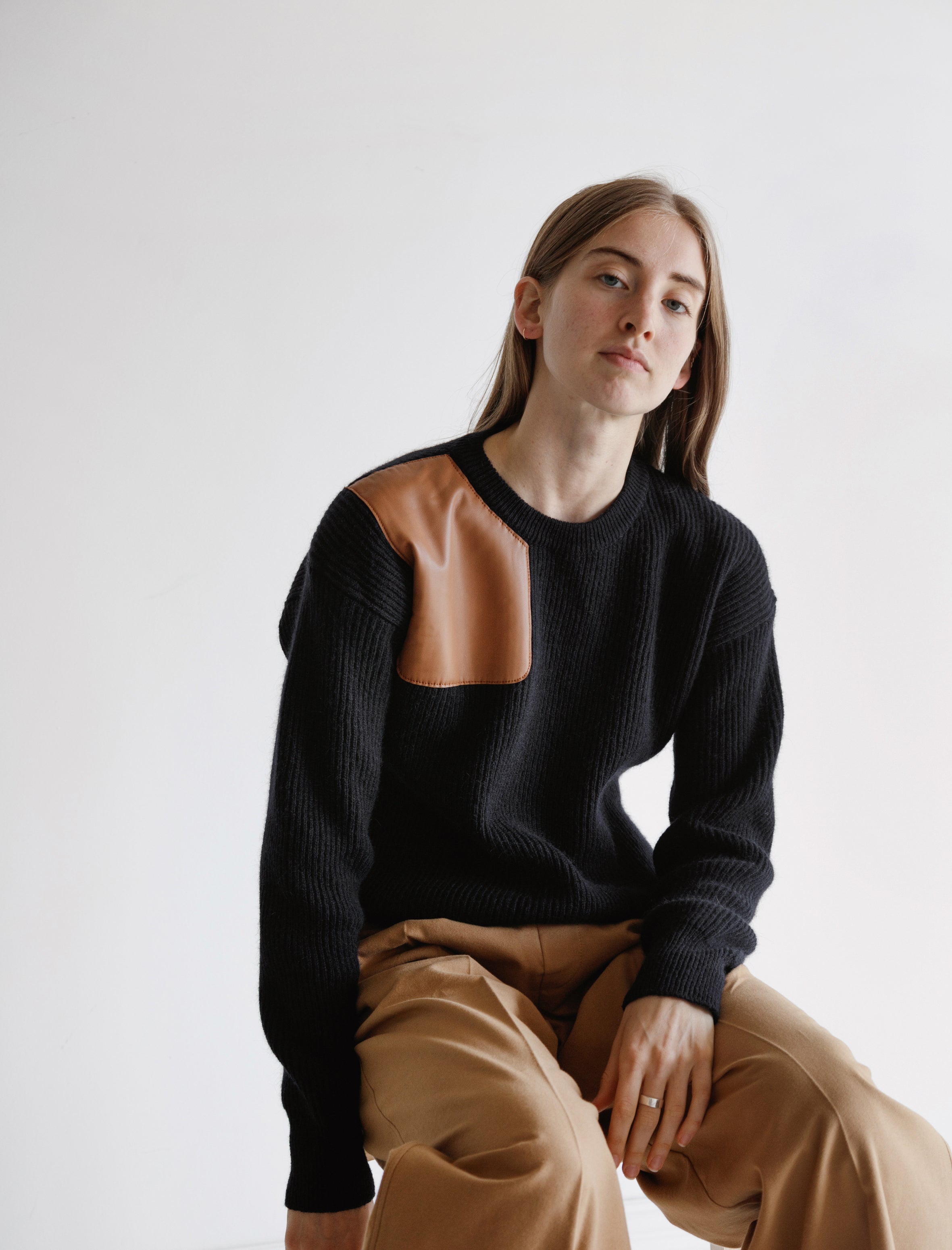 CristaSeya Shoulder Patch Sweater Navy