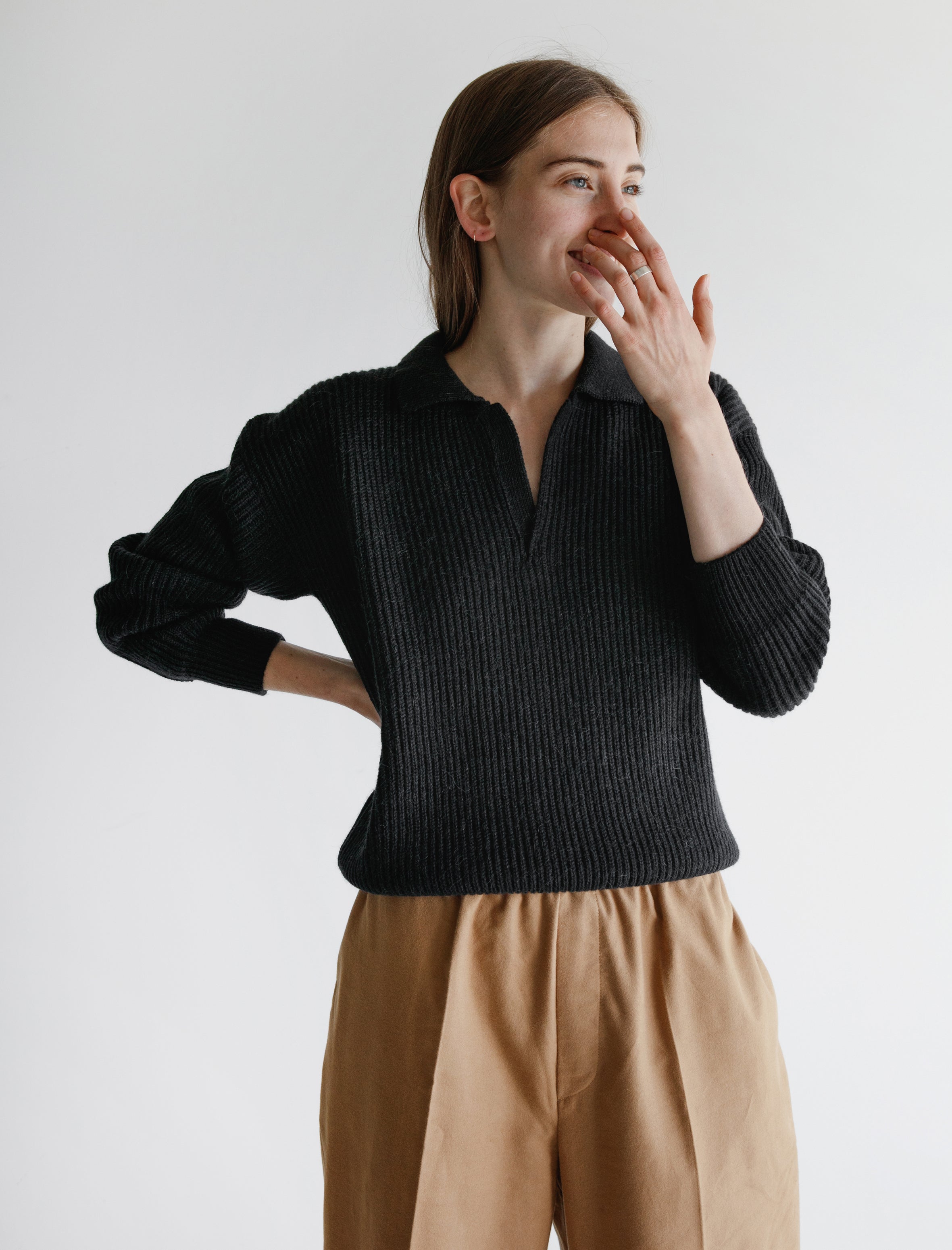 CristaSeya Oversized Ribbed Polo Alpaca Navy