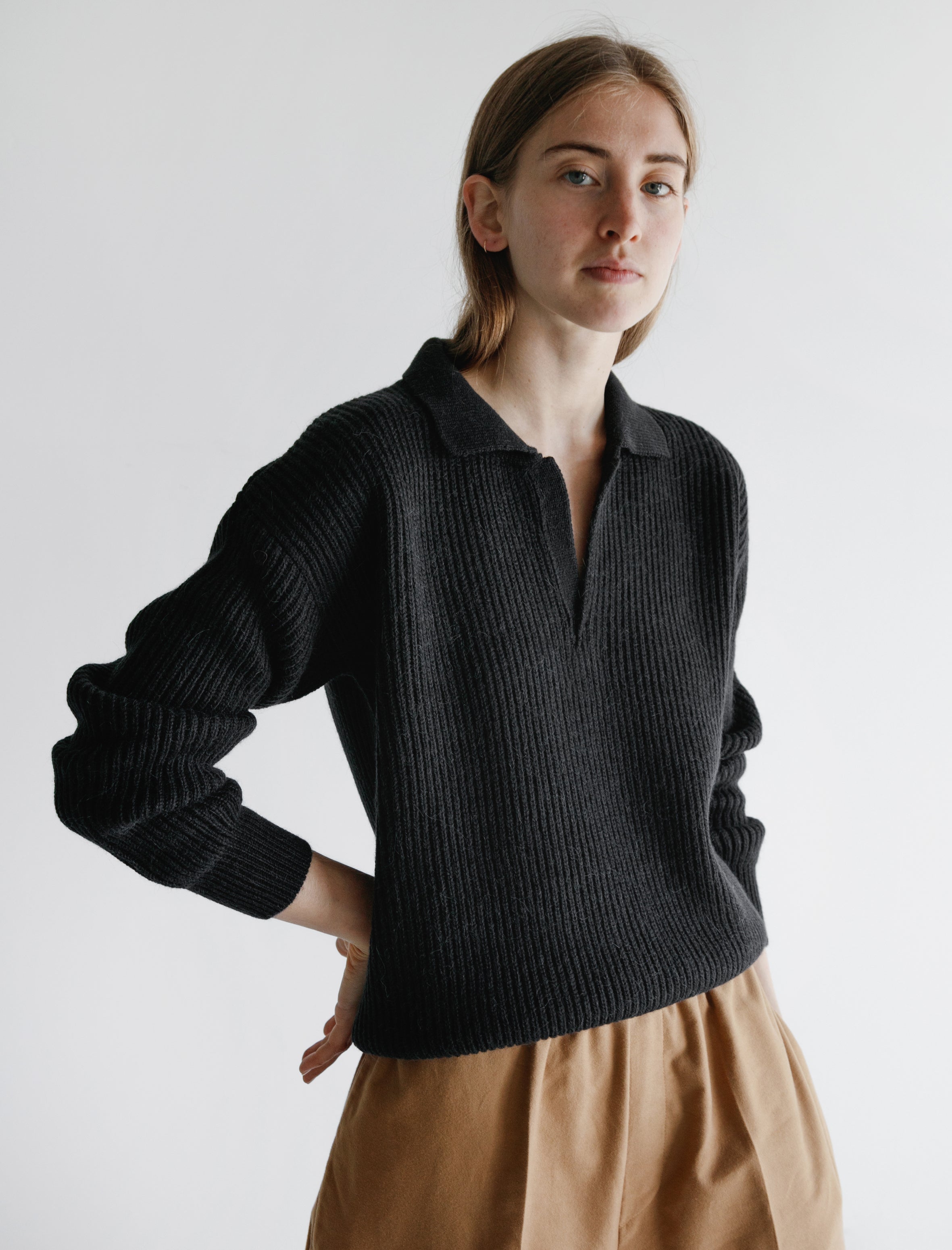 CristaSeya Oversized Ribbed Polo Alpaca Navy