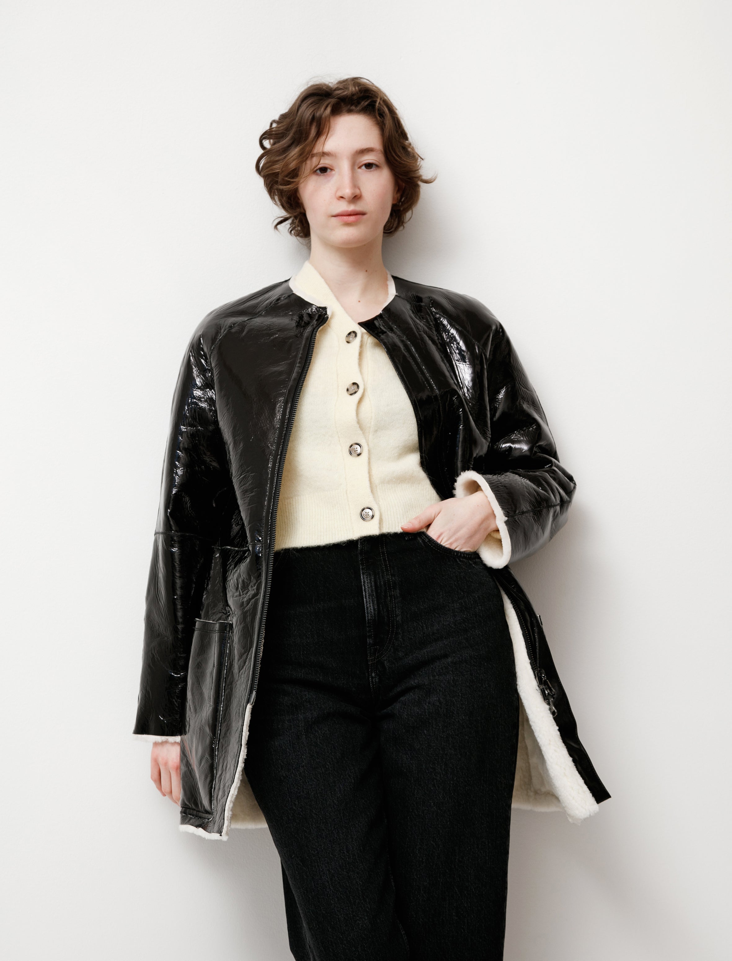 Y's by Yohji Yamamoto Reversible Enamel Shearling Coat