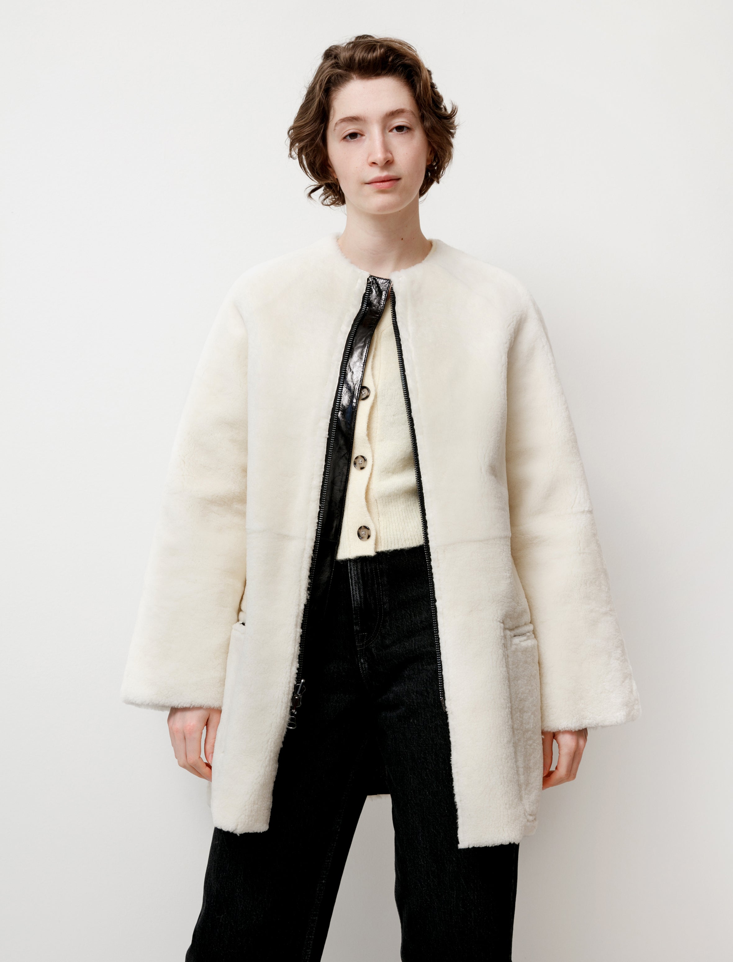 Y's by Yohji Yamamoto Reversible Enamel Shearling Coat