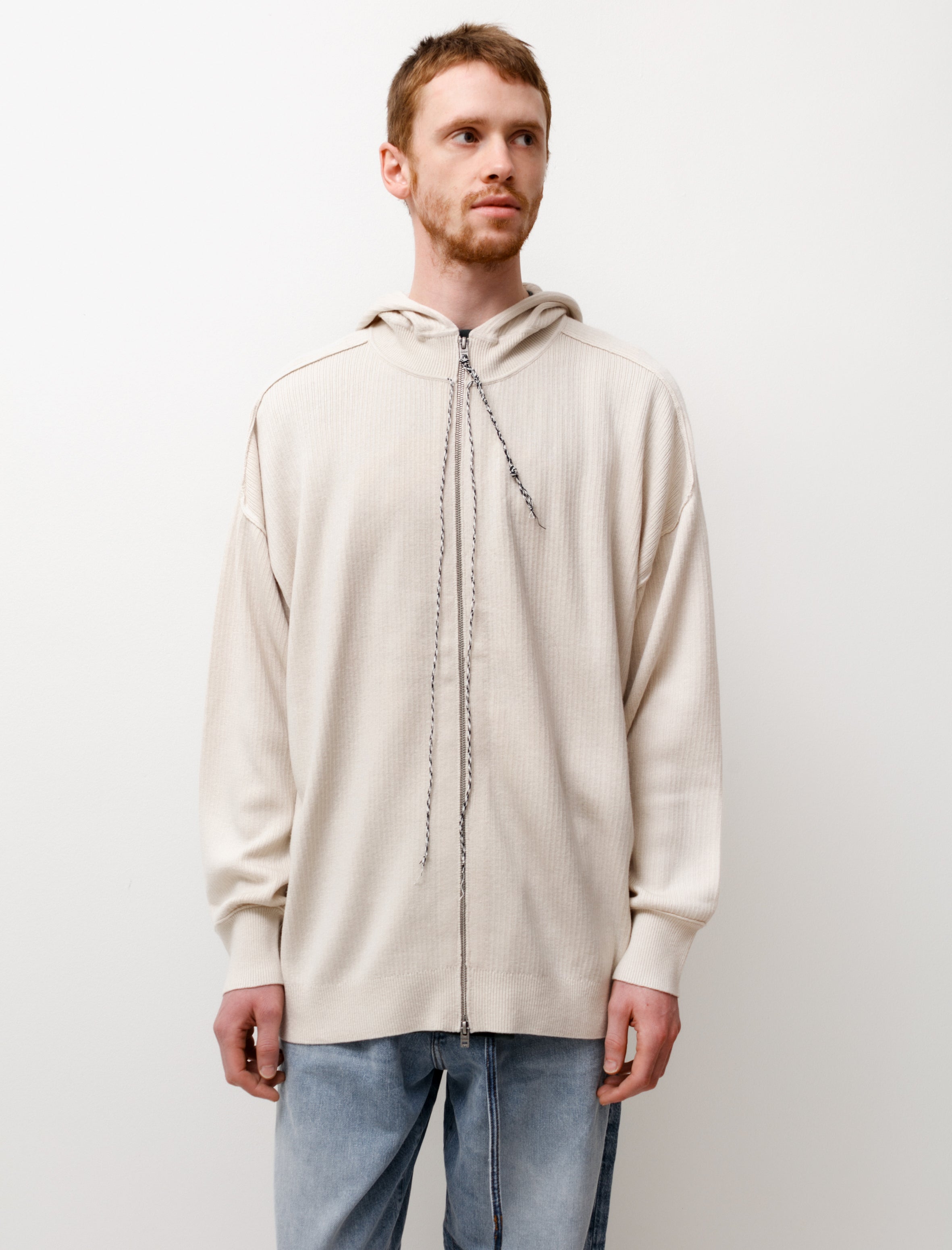 Acne Studios Two Way Zip Hooded Sweater Ecru