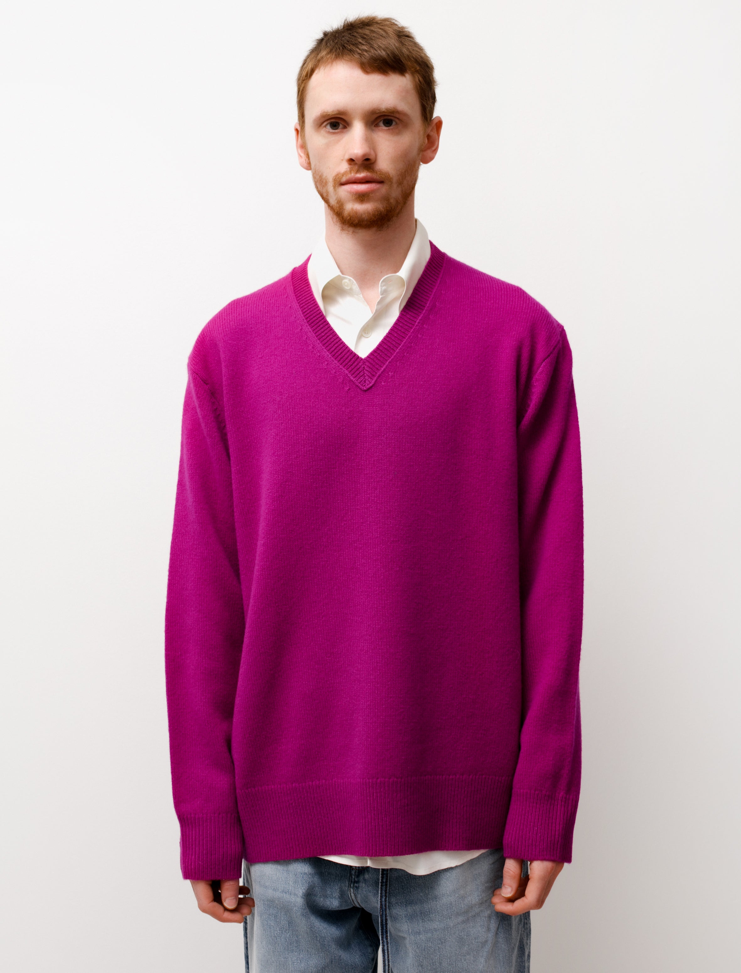 Acne Studios V-Neck Cashmix Sweater Magenta