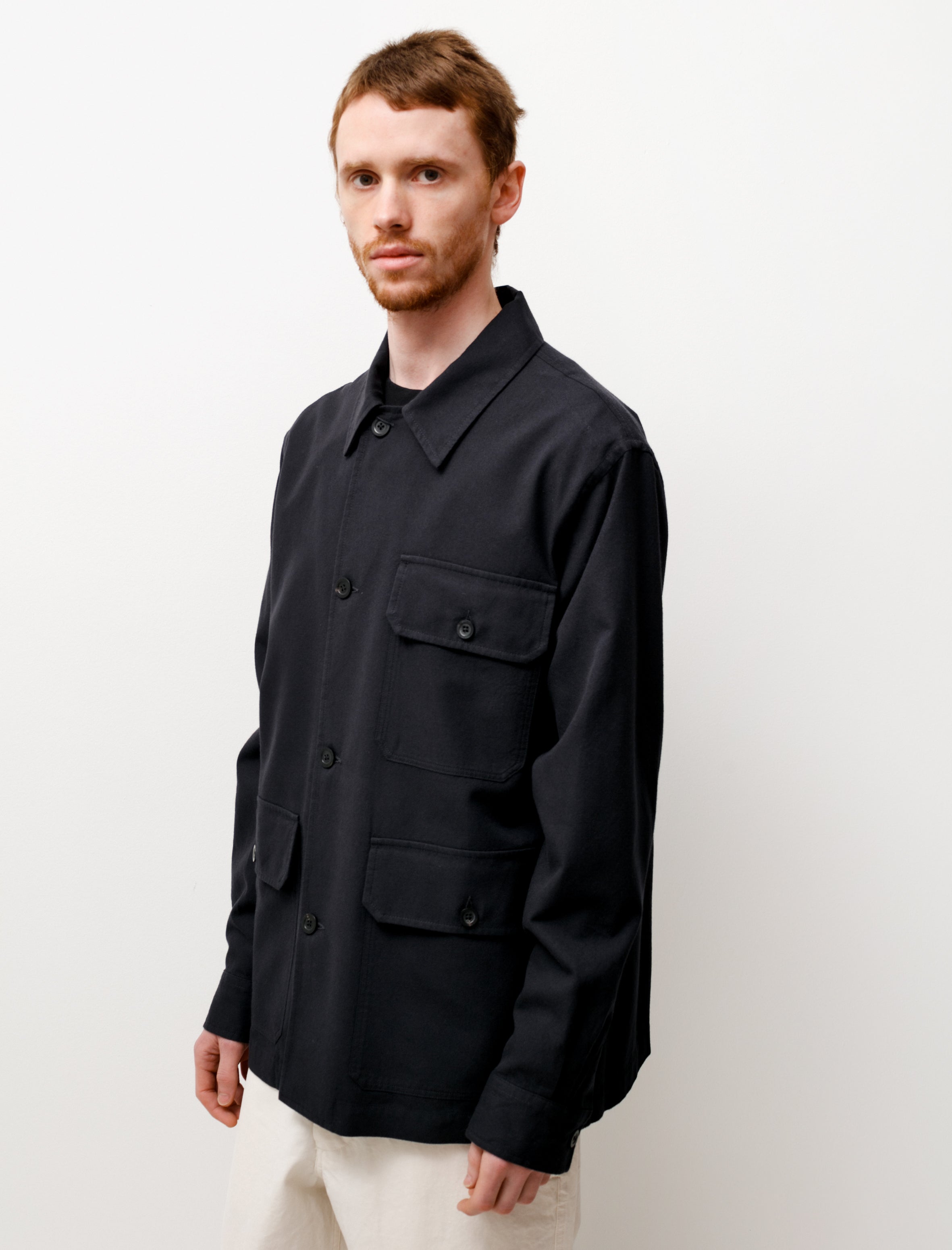 Margaret Howell Heavy Military Overshirt Wool Twill Ink