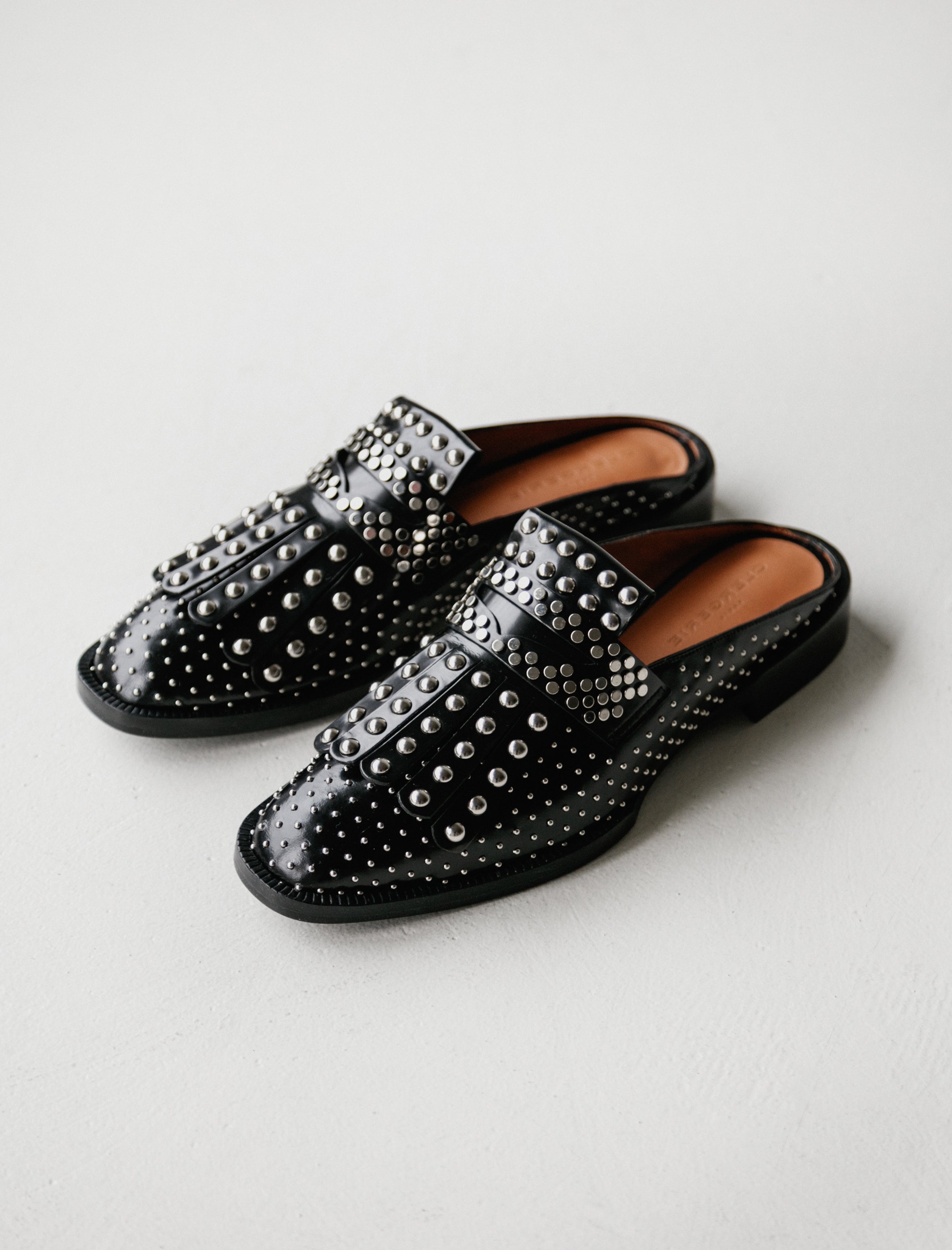 Clergerie Youla Studded Slides Black Spazzolato
