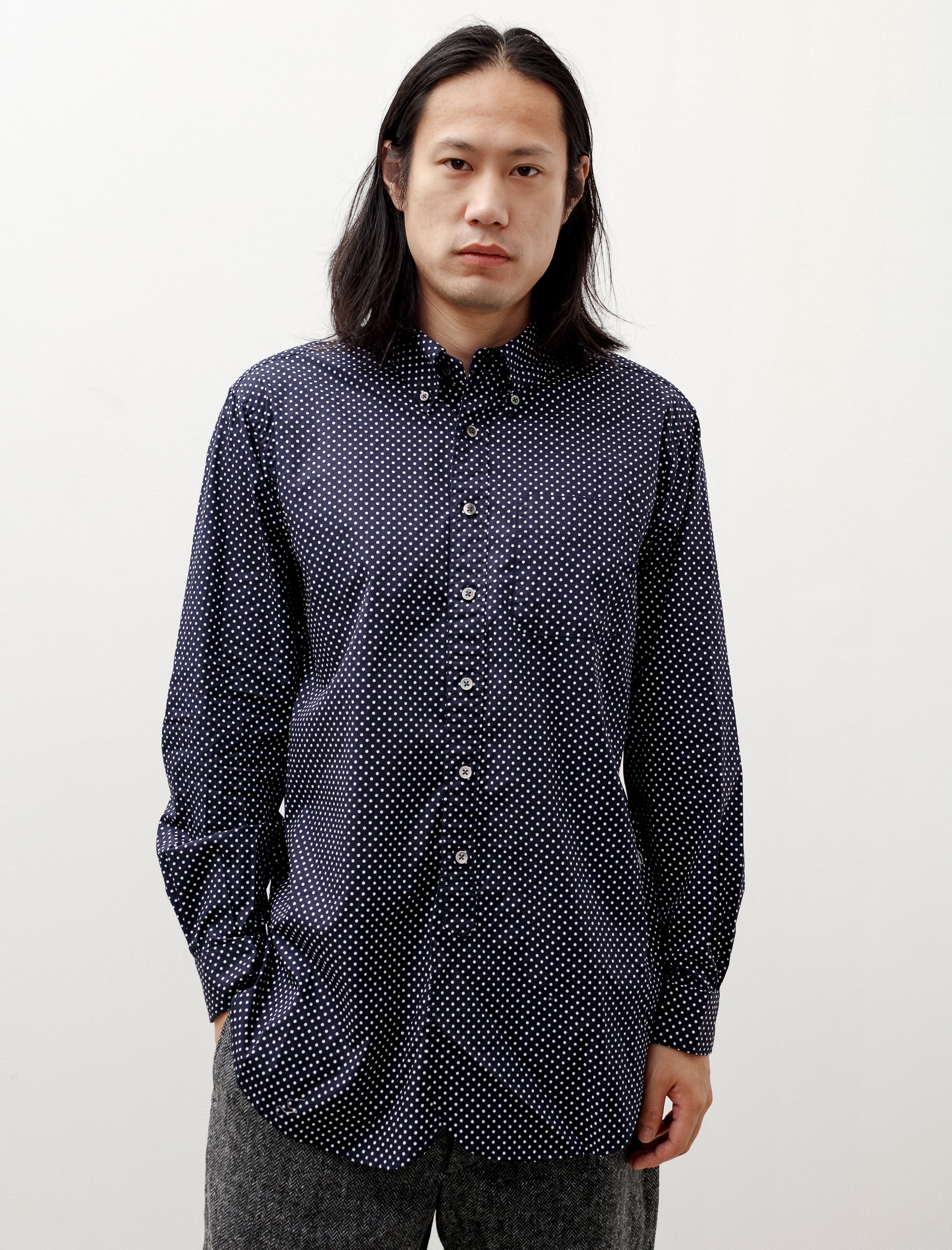 Engineered Garments 19 Century BD Shirt Big Polka Dot Navy