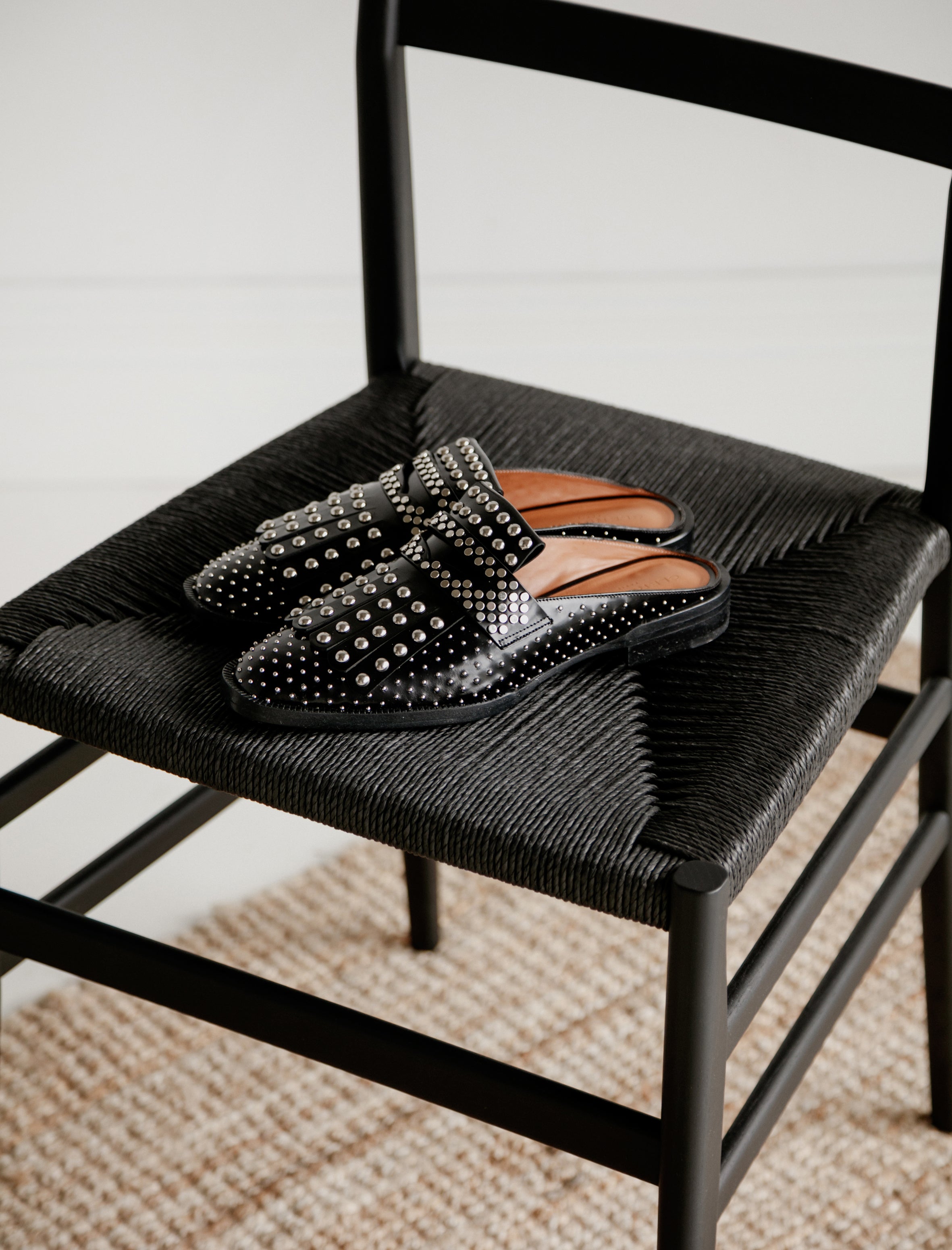 Clergerie Youla Studded Slides Black Spazzolato