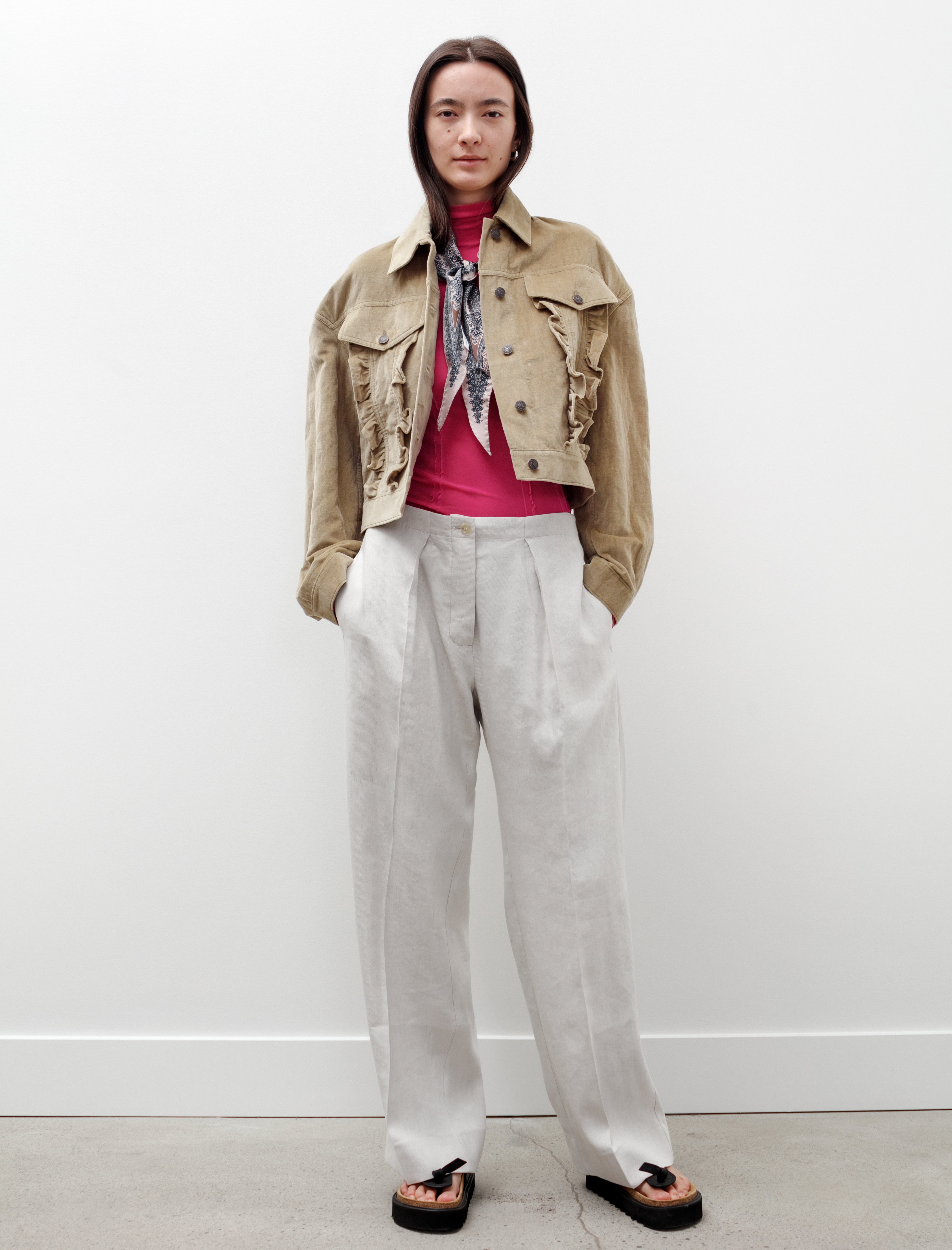 Acne Studios Ruffle Velour Jacket Mud Green