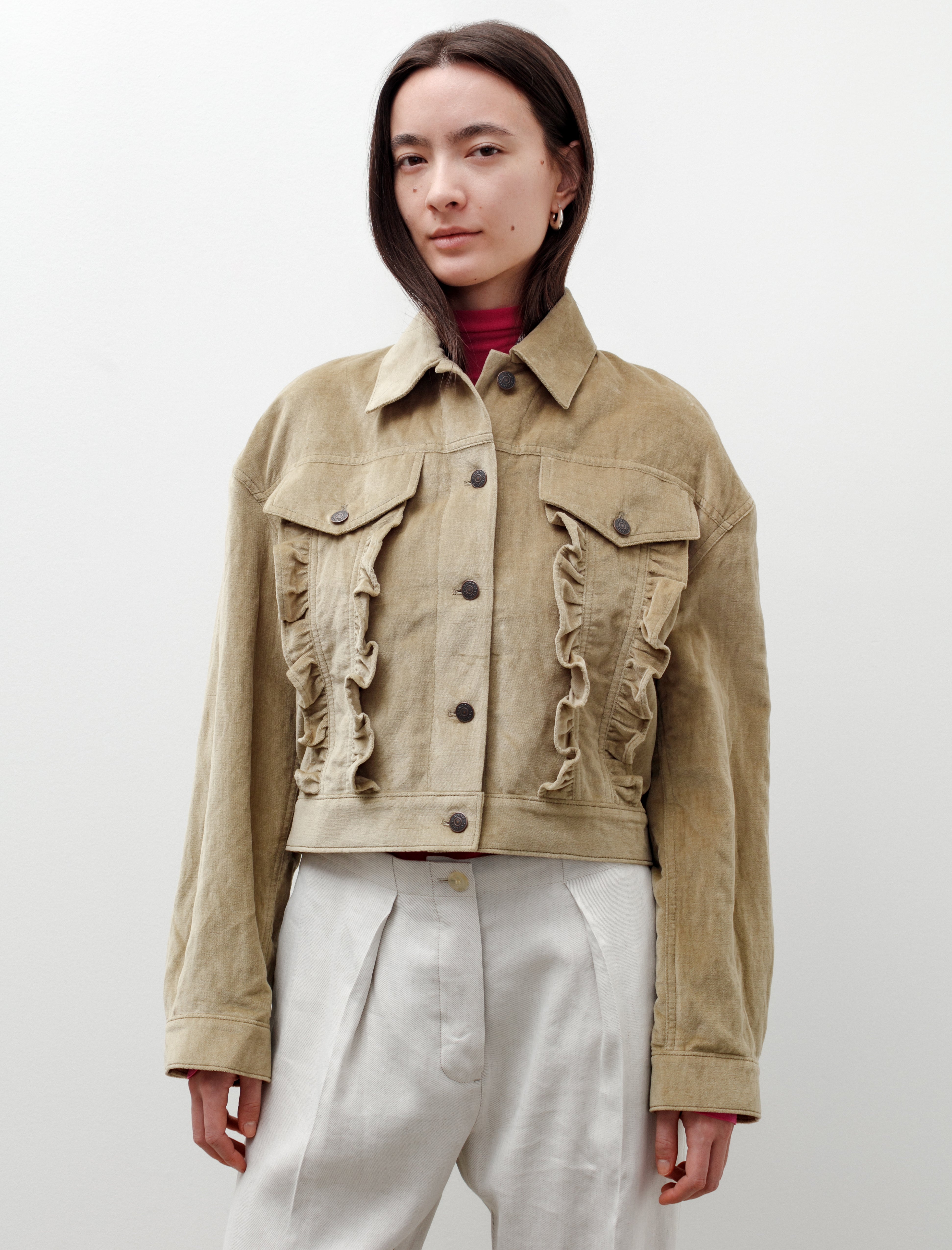 Acne Studios Ruffle Velour Jacket Mud Green