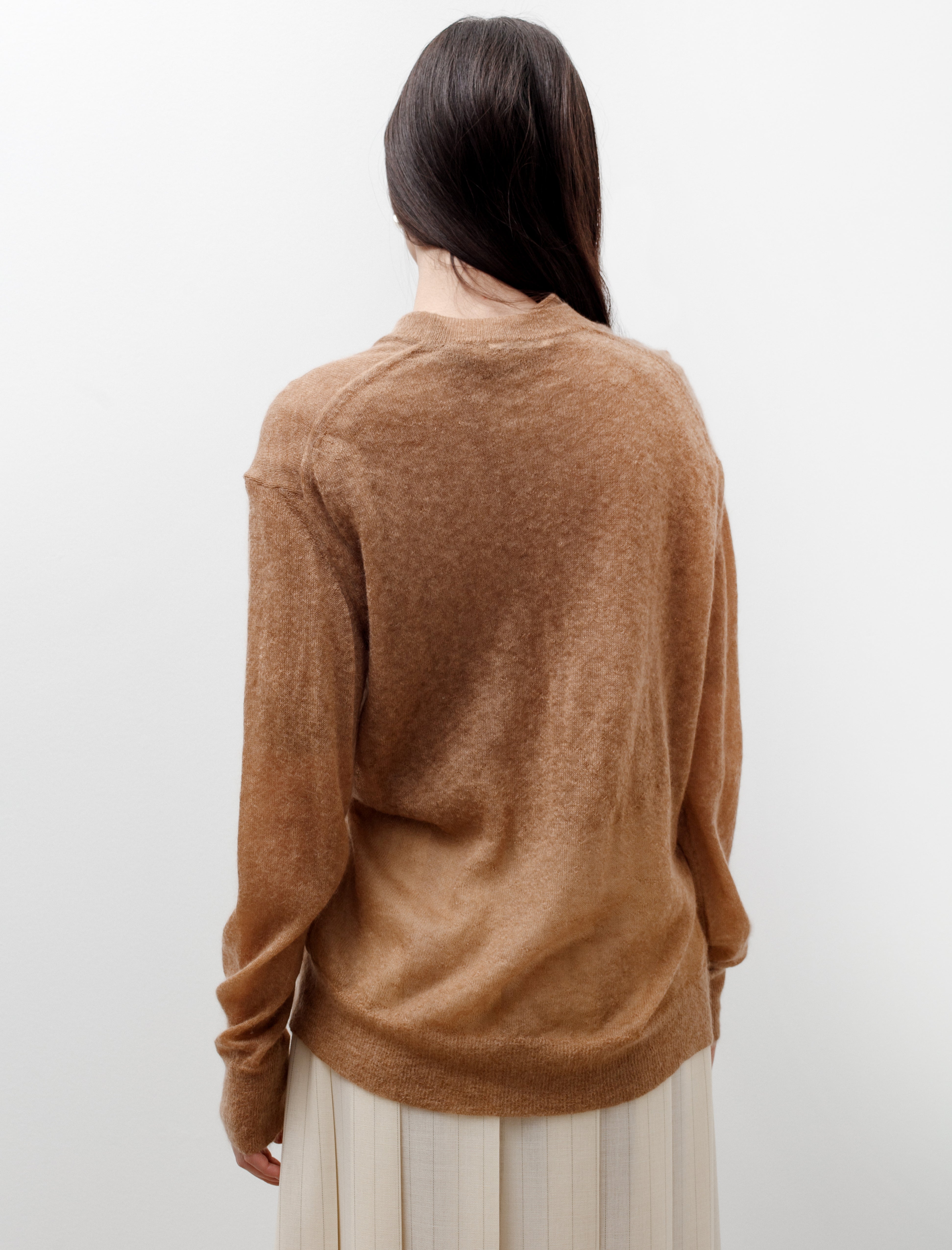 Auralee Kid Mohair Sheer Knit Cardigan Camel