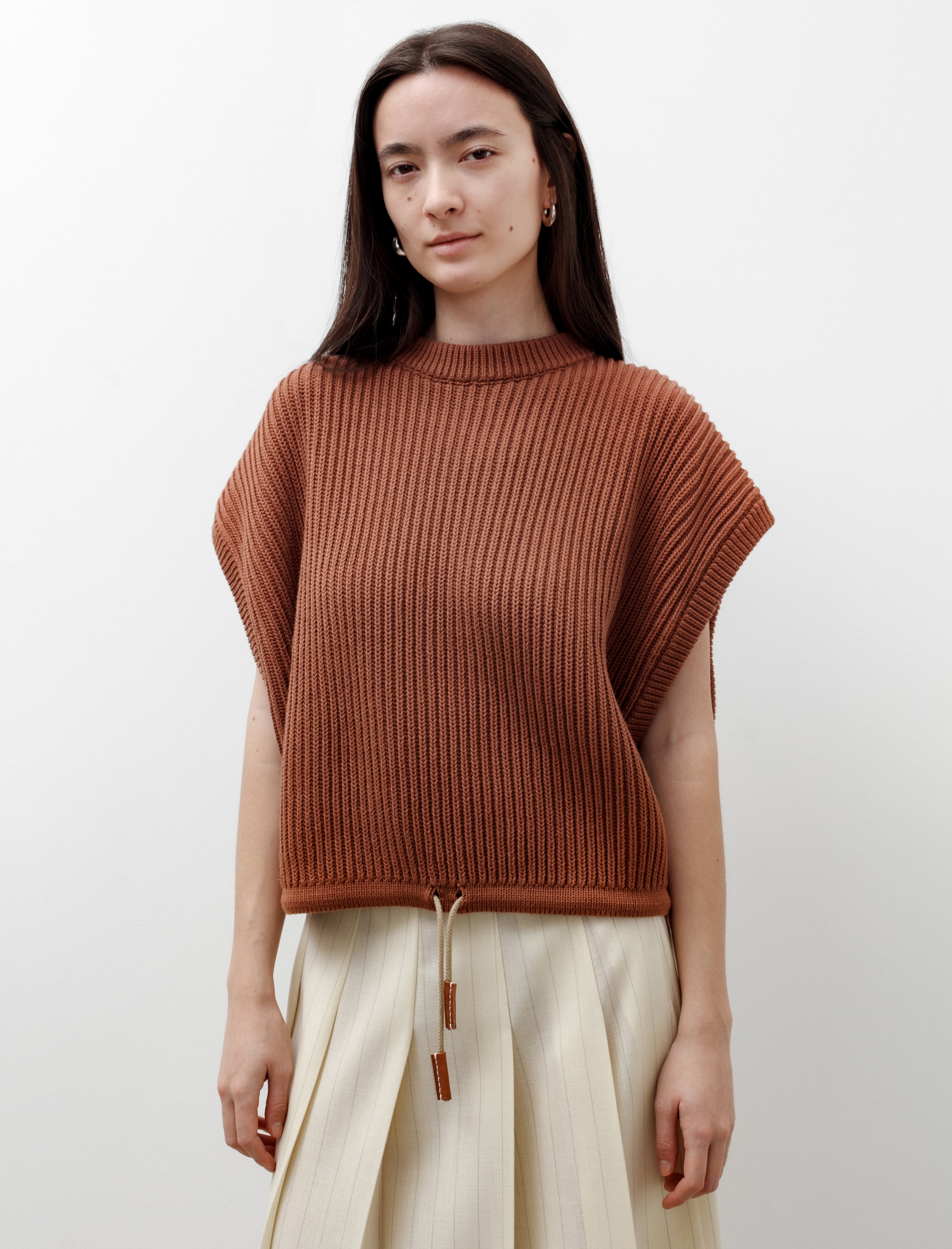 Cristaseya Large Gilet with Leather Details Tobacco