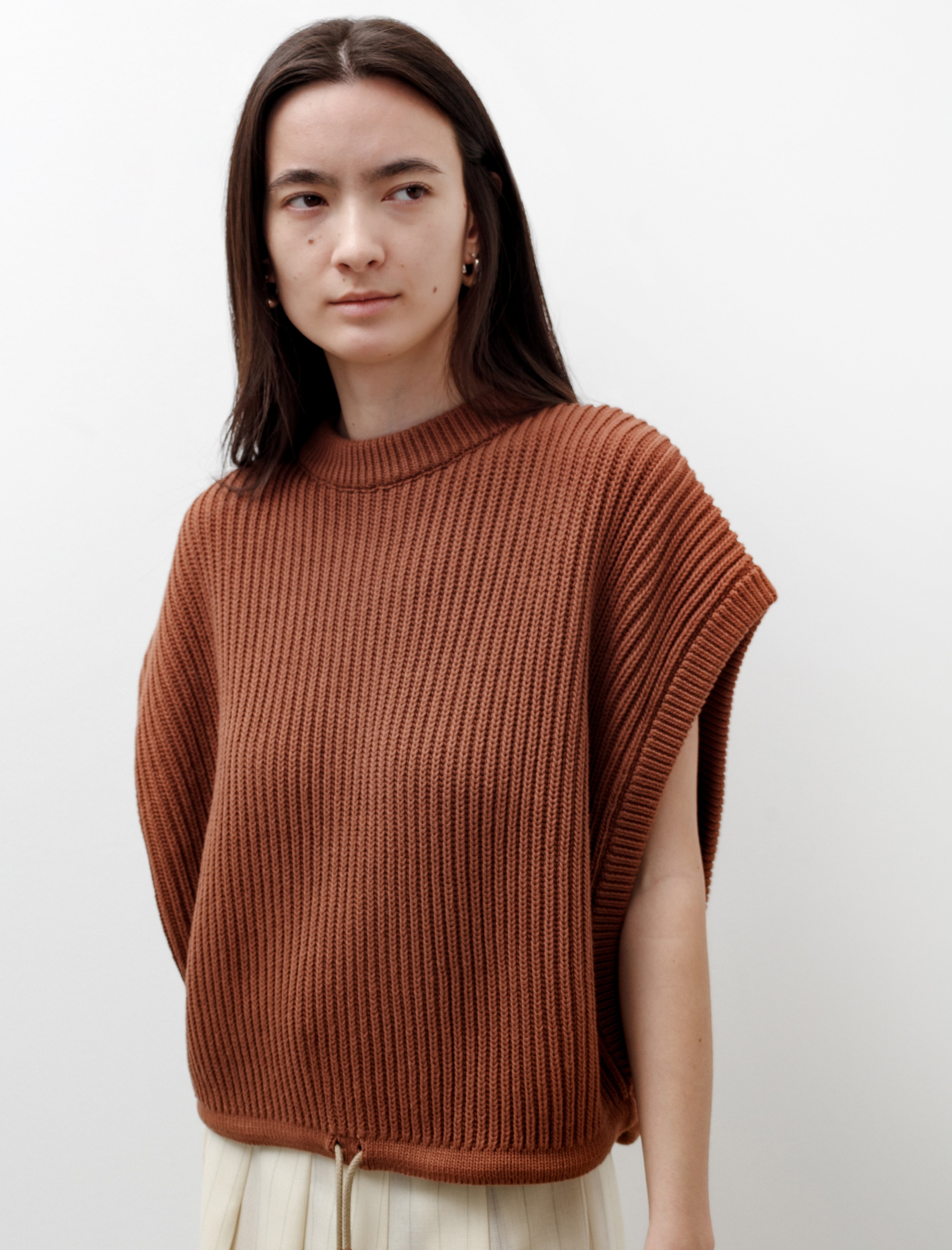 Cristaseya Large Gilet with Leather Details Tobacco