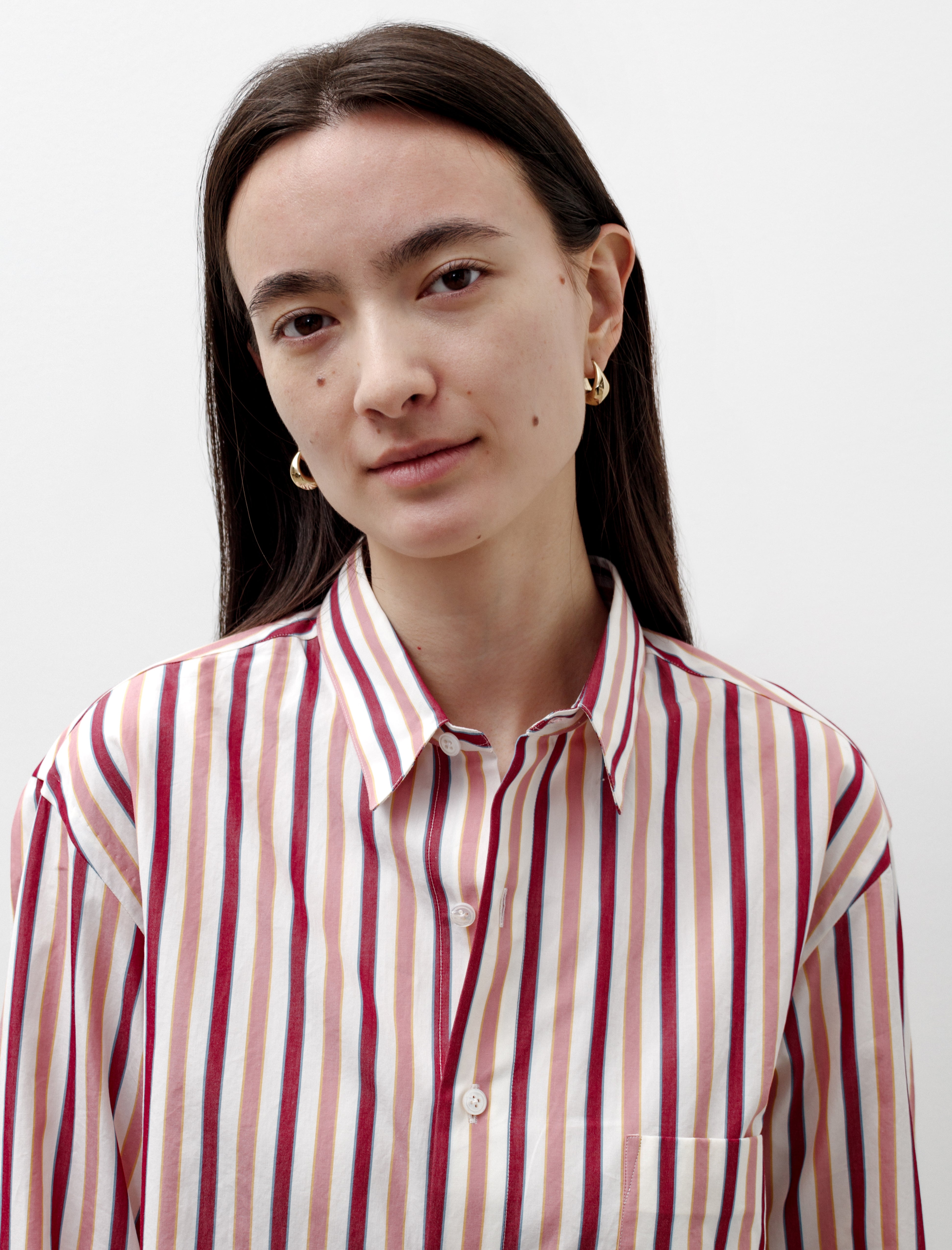 Cristaseya Handmade Classic Collar Shirt White with Pink Stripes