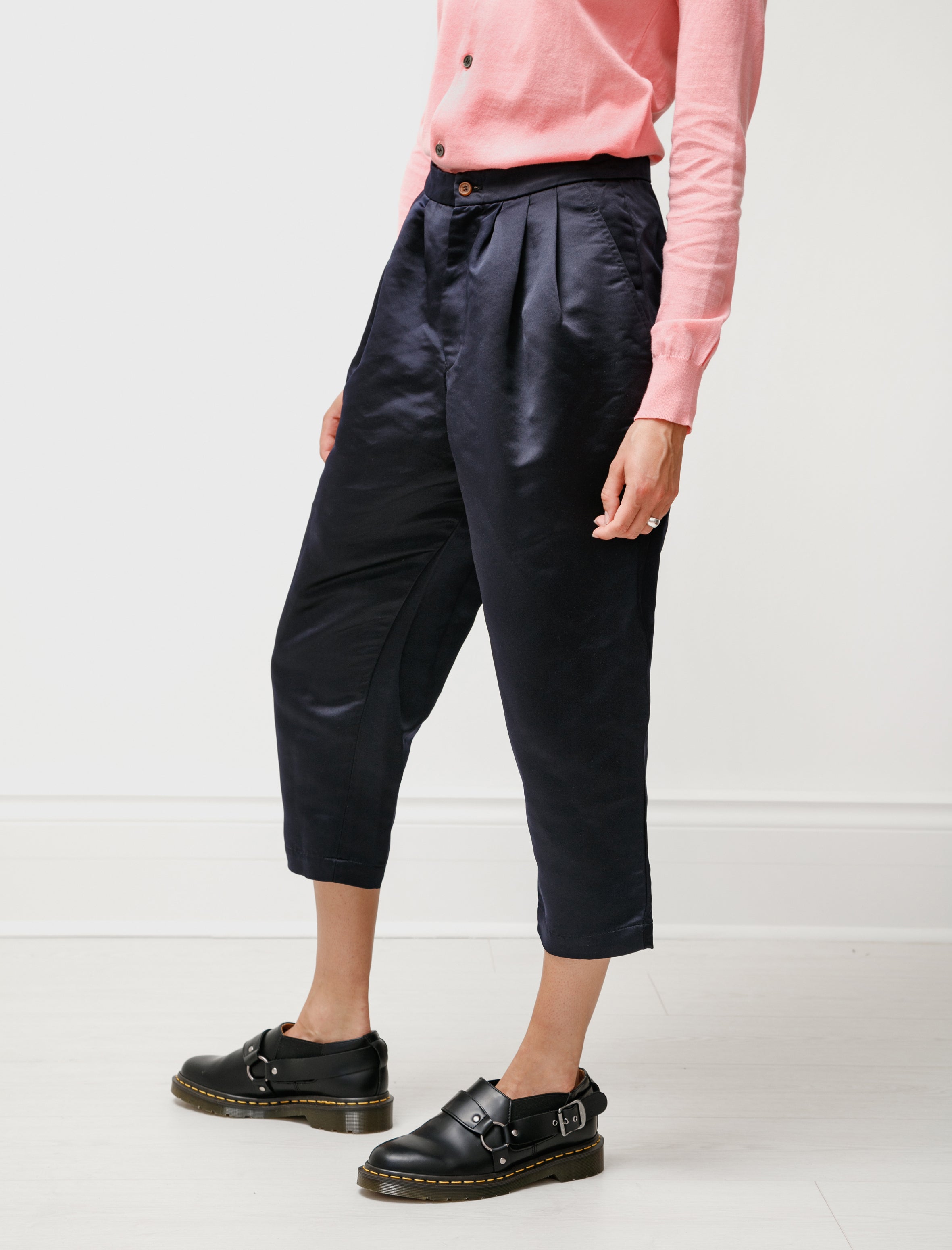 Comme des Garçons Comme des Garçons Thick Satin Pleaters Trousers Navy