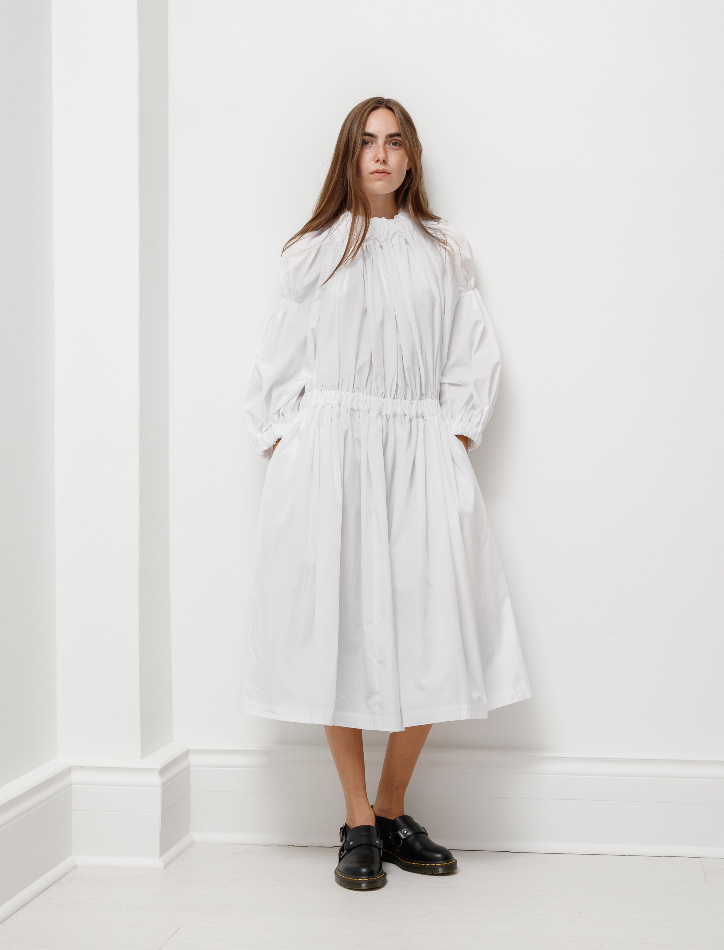 Comme des Garçons Comme des Garçons Drop Waist Ruched Dress White